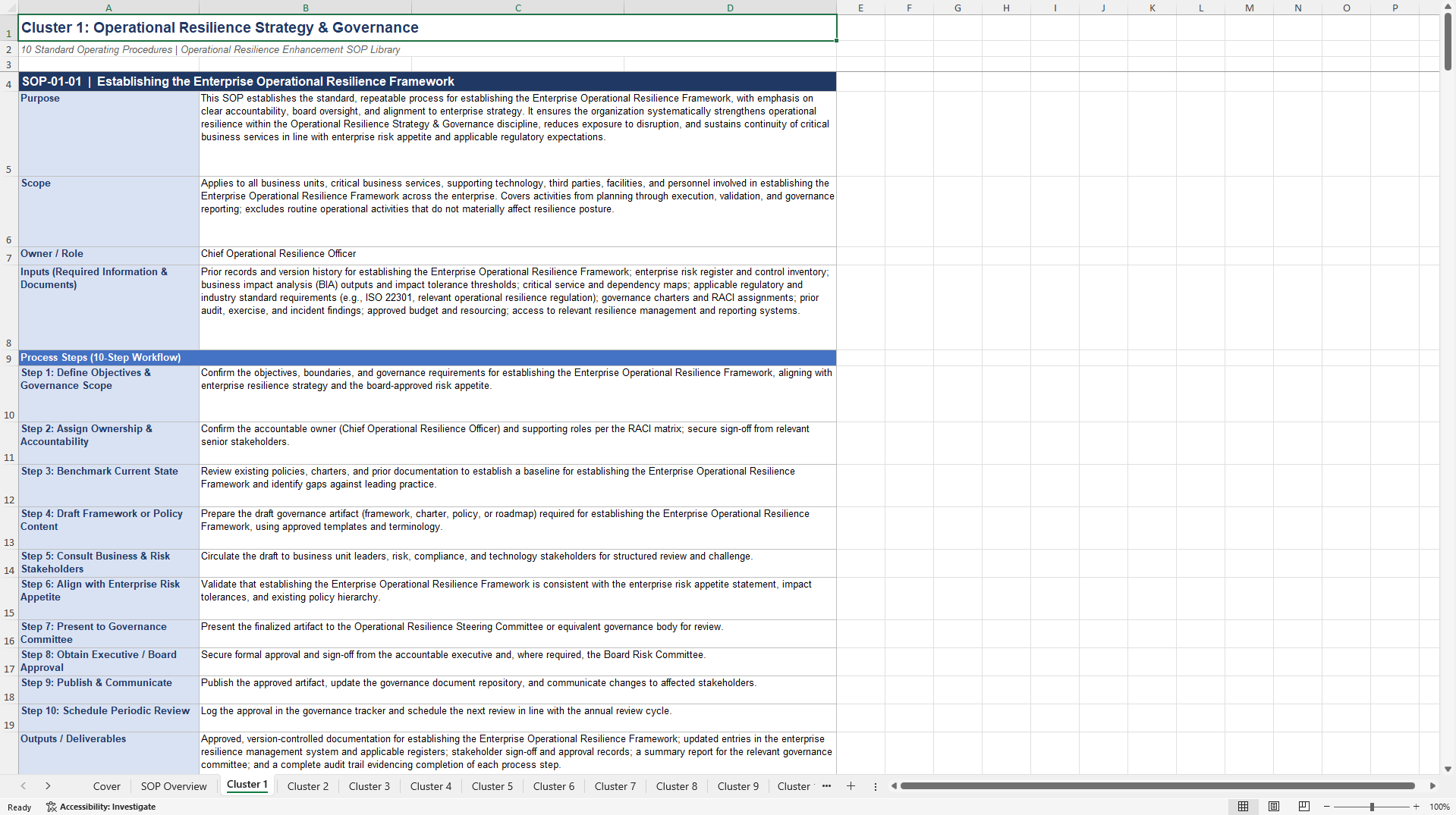 100+ Operational Resilience Enhancement SOPs (Excel template (XLSX)) Preview Image