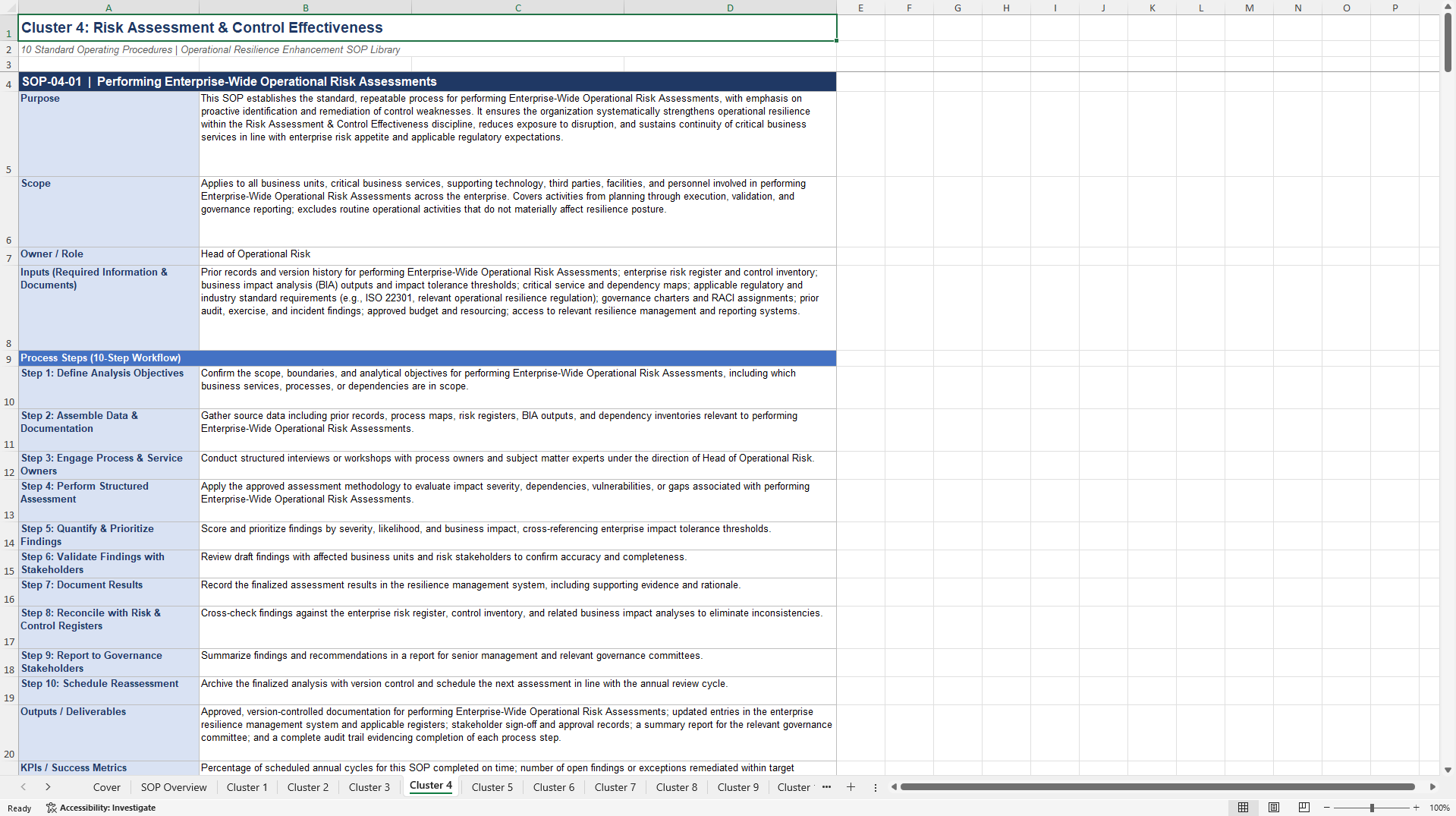 100+ Operational Resilience Enhancement SOPs (Excel template (XLSX)) Preview Image
