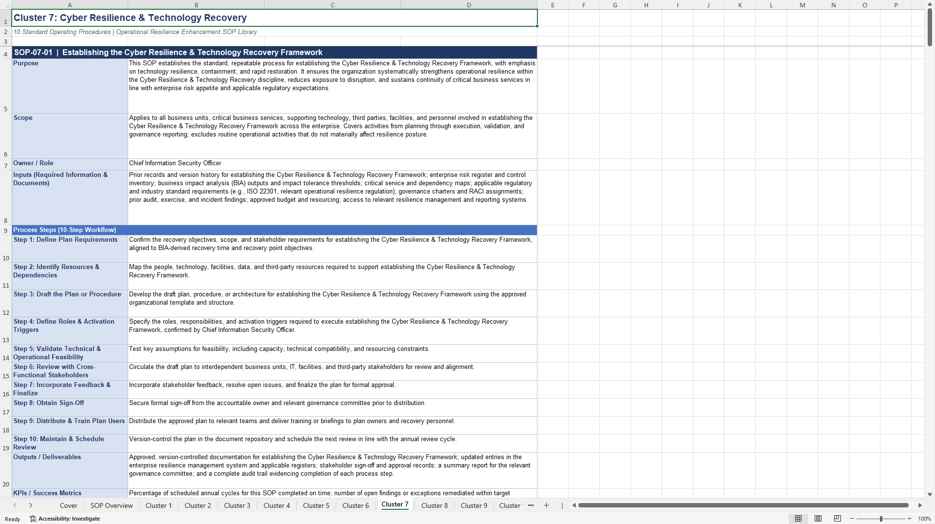 100+ Operational Resilience Enhancement SOPs (Excel template (XLSX)) Preview Image
