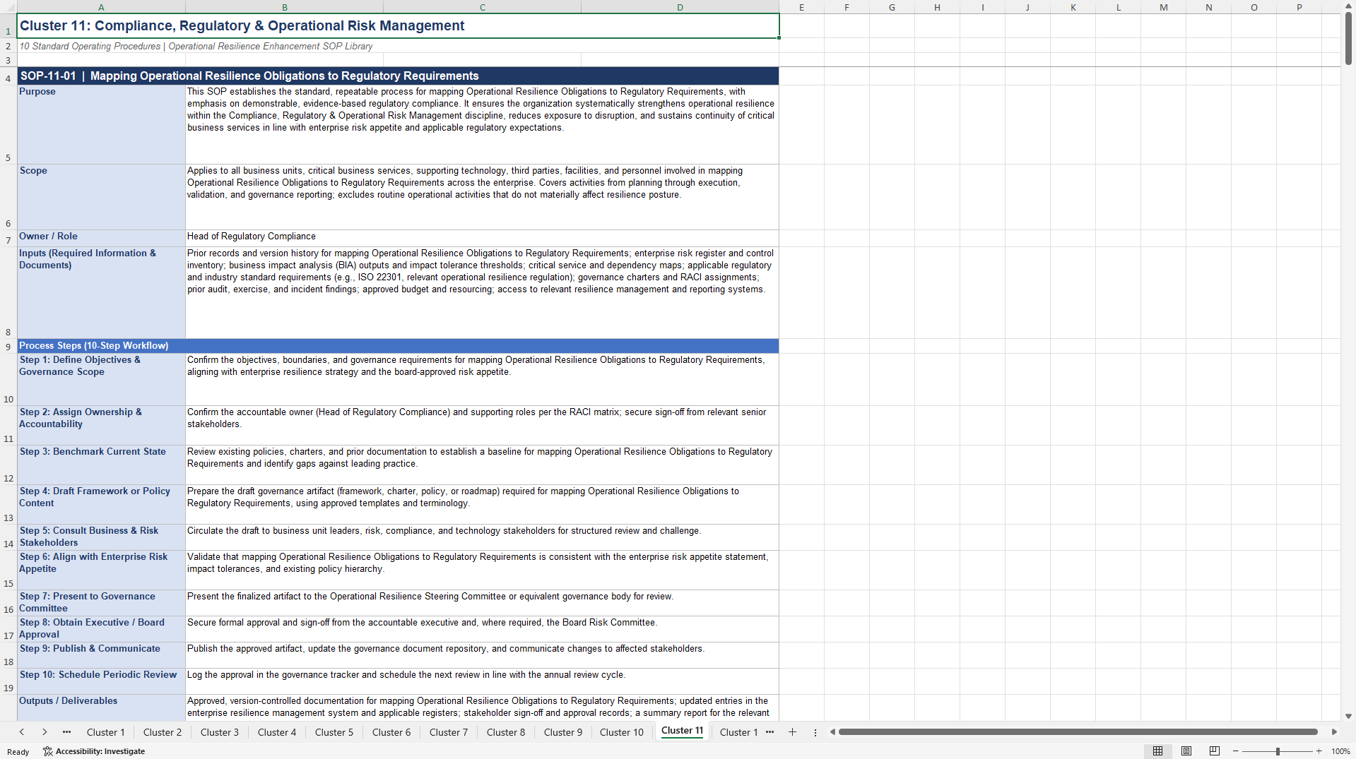 100+ Operational Resilience Enhancement SOPs (Excel template (XLSX)) Preview Image