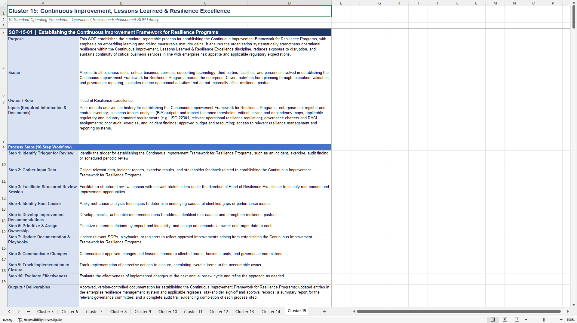 100+ Operational Resilience Enhancement SOPs (Excel template (XLSX)) Preview Image