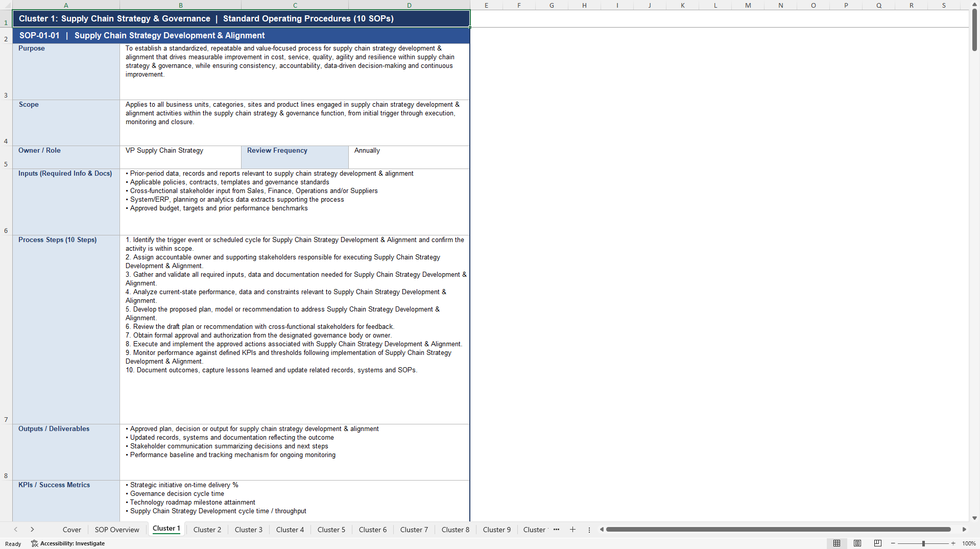 100+ Supply Chain Value Creation SOPs (Excel template (XLSX)) Preview Image