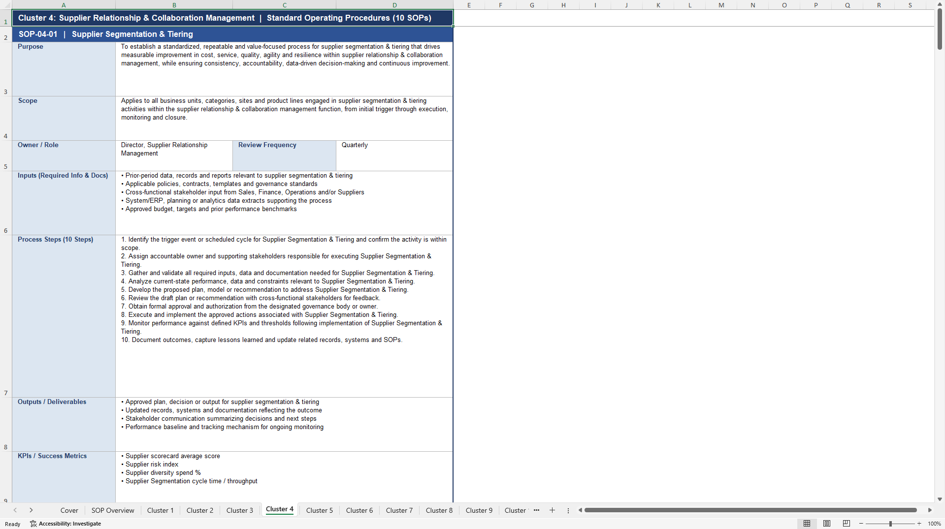 100+ Supply Chain Value Creation SOPs (Excel template (XLSX)) Preview Image