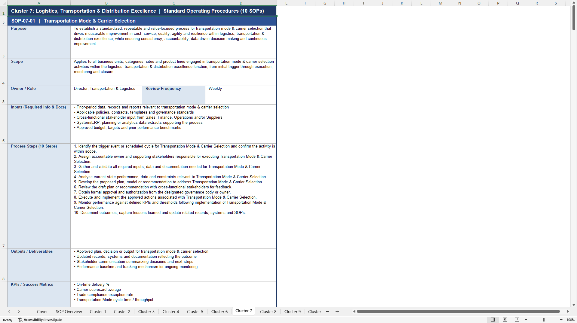 100+ Supply Chain Value Creation SOPs (Excel template (XLSX)) Preview Image