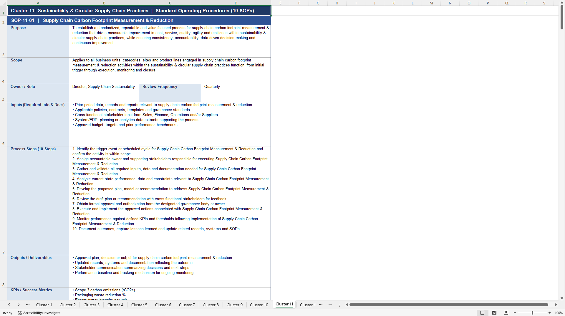 100+ Supply Chain Value Creation SOPs (Excel template (XLSX)) Preview Image