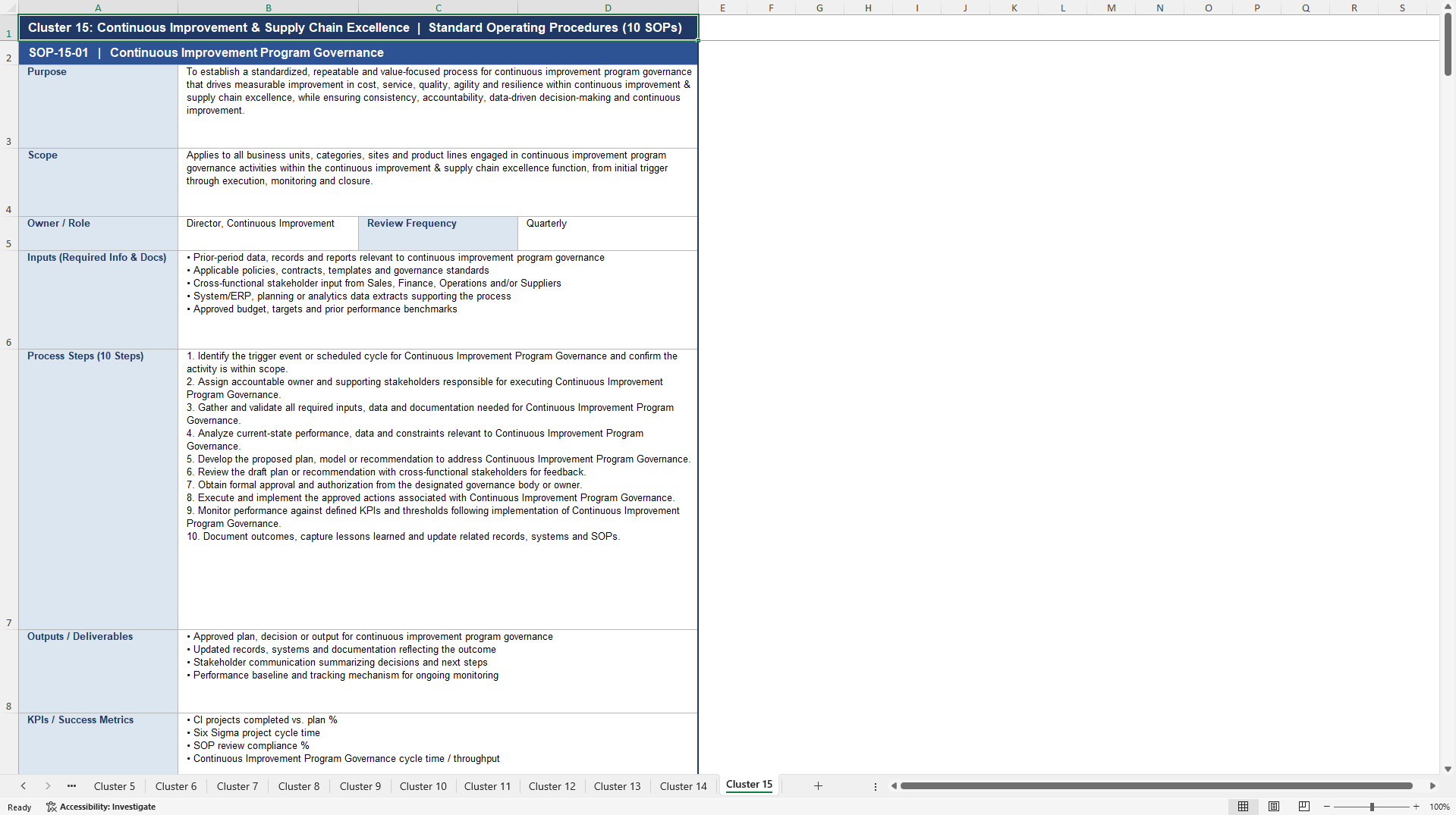 100+ Supply Chain Value Creation SOPs (Excel template (XLSX)) Preview Image