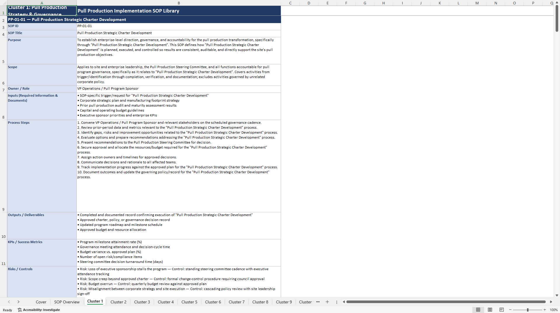 100+ Pull Production Implementation SOPs (Excel template (XLSX)) Preview Image