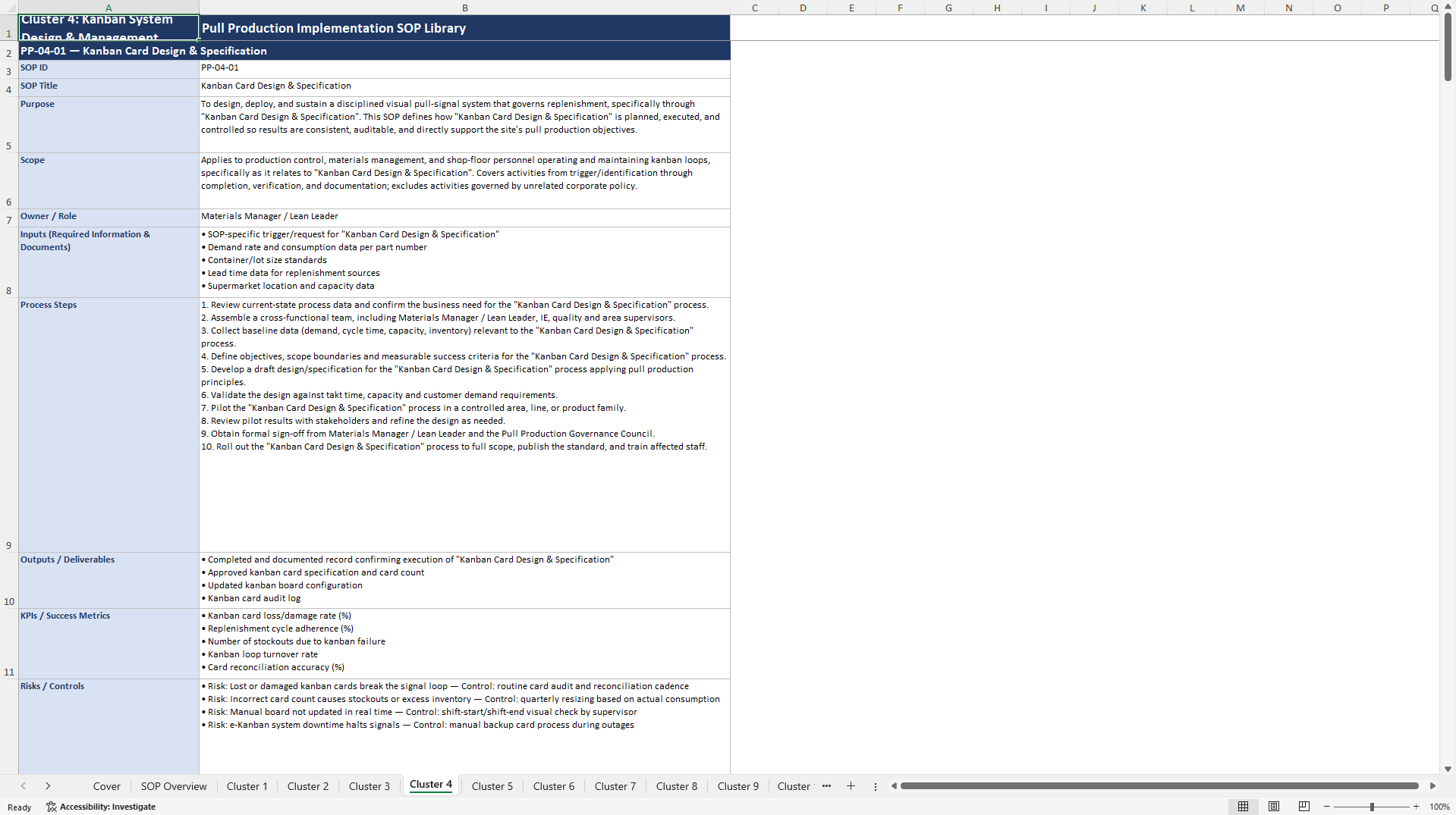 100+ Pull Production Implementation SOPs (Excel template (XLSX)) Preview Image