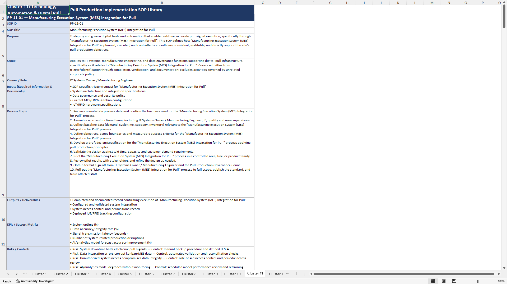 100+ Pull Production Implementation SOPs (Excel template (XLSX)) Preview Image
