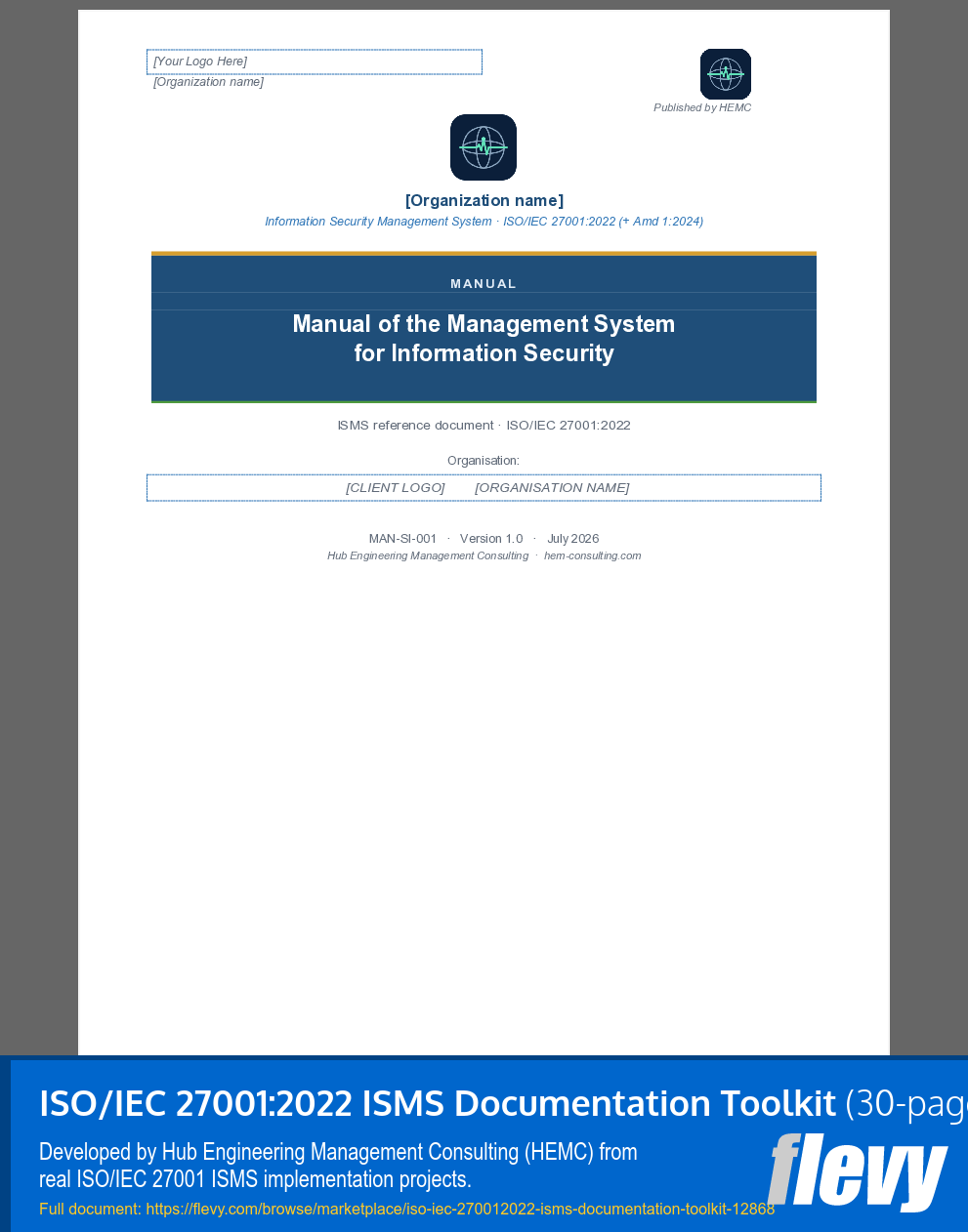 ISO/IEC 27001:2022 ISMS Documentation Toolkit (30-page Word document) Preview Image