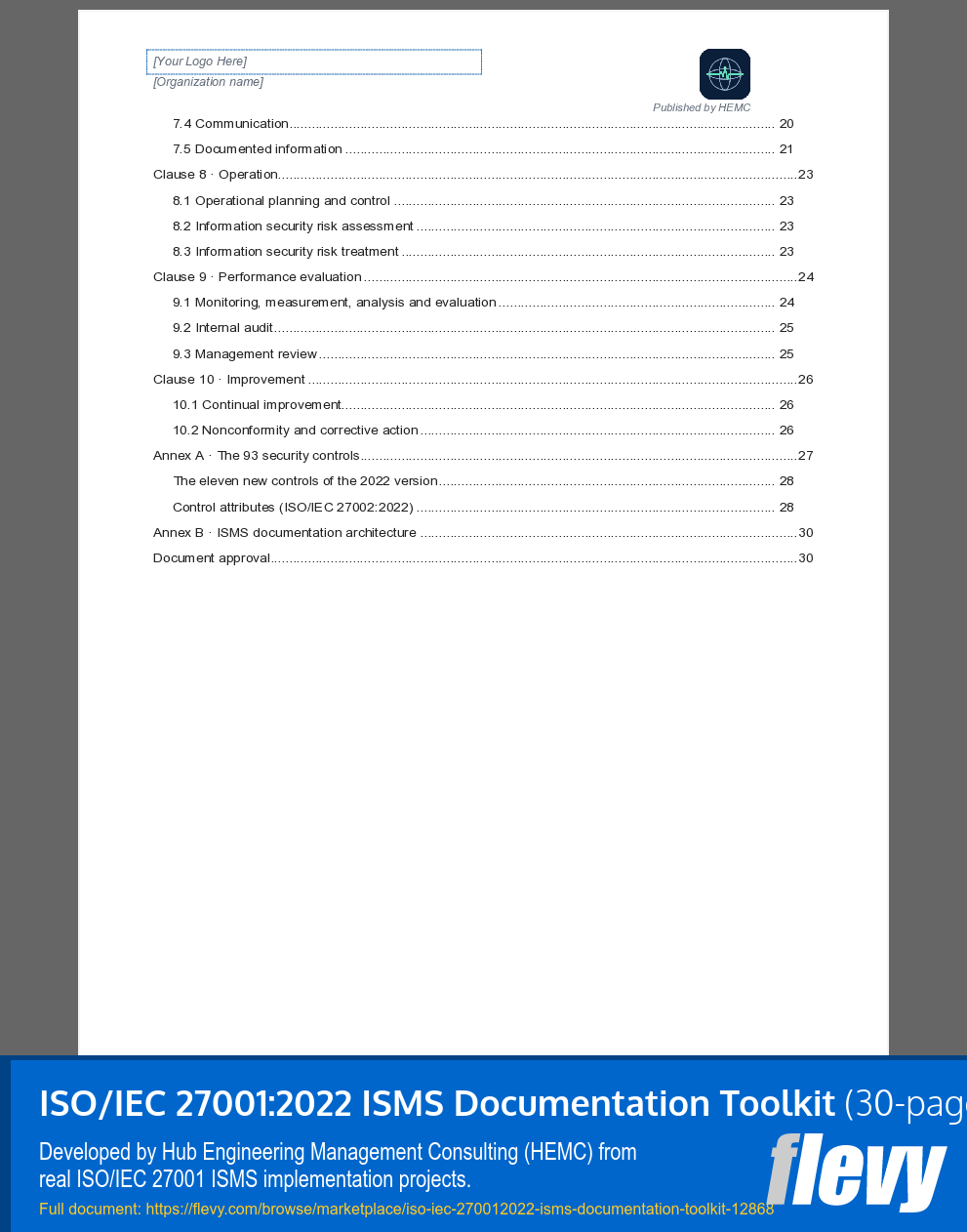 ISO/IEC 27001:2022 ISMS Documentation Toolkit (30-page Word document) Preview Image