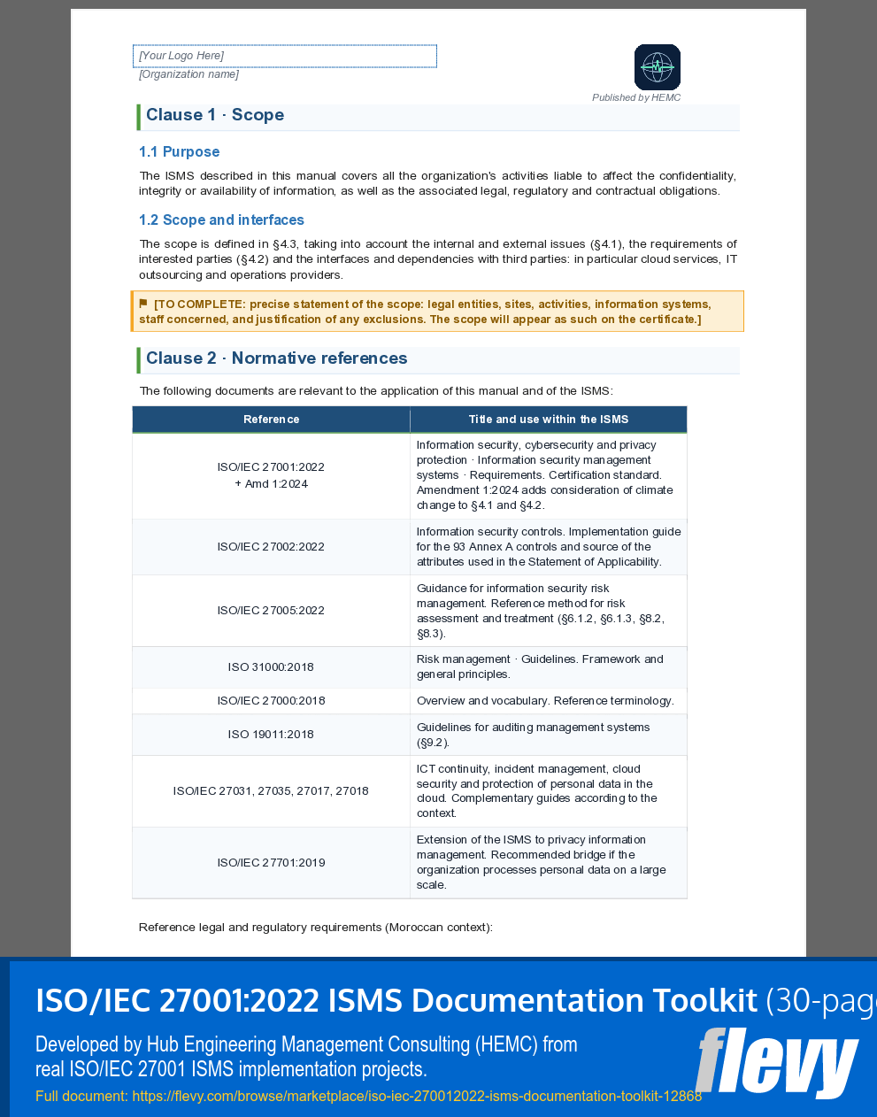 ISO/IEC 27001:2022 ISMS Documentation Toolkit (30-page Word document) Preview Image