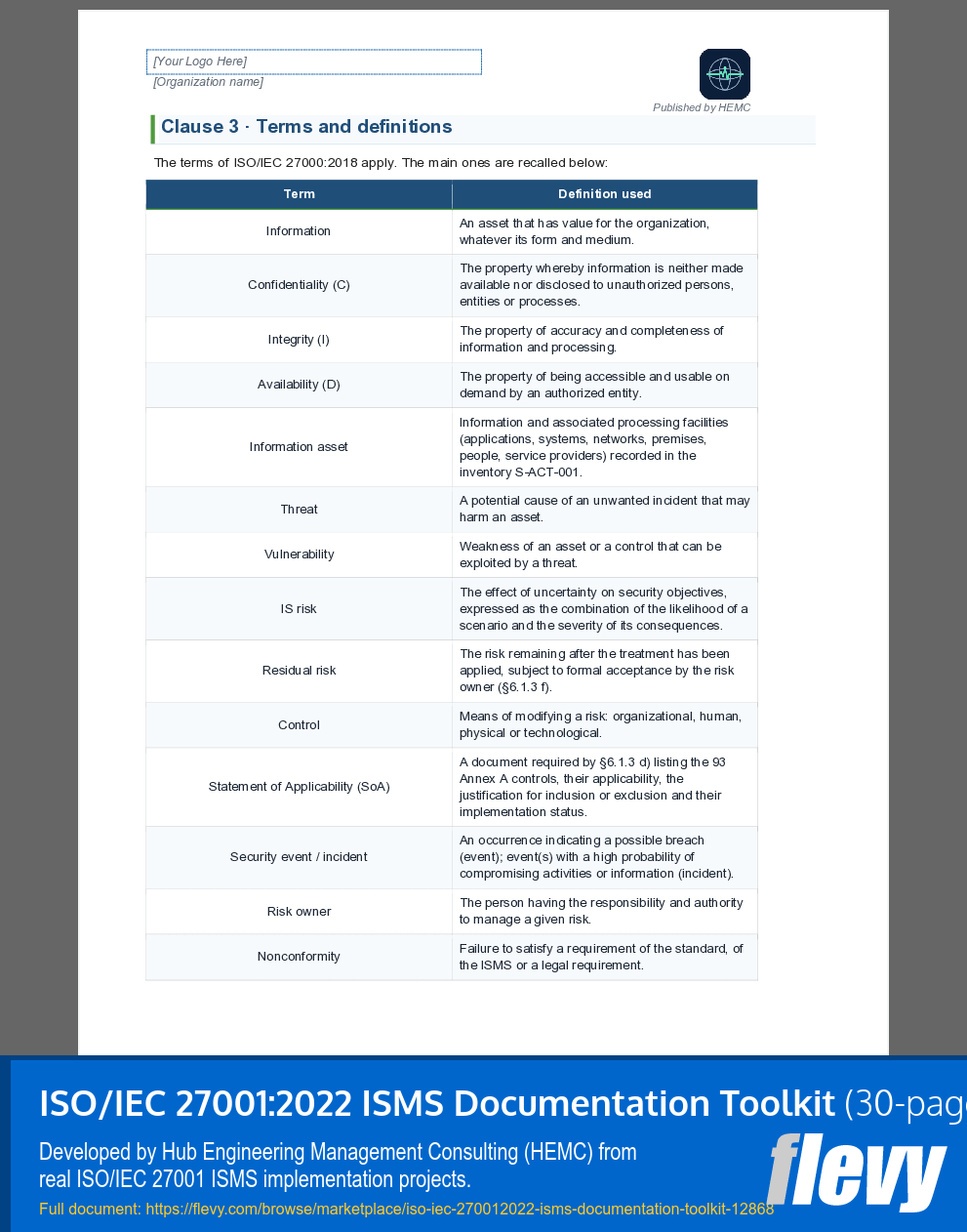 ISO/IEC 27001:2022 ISMS Documentation Toolkit (30-page Word document) Preview Image