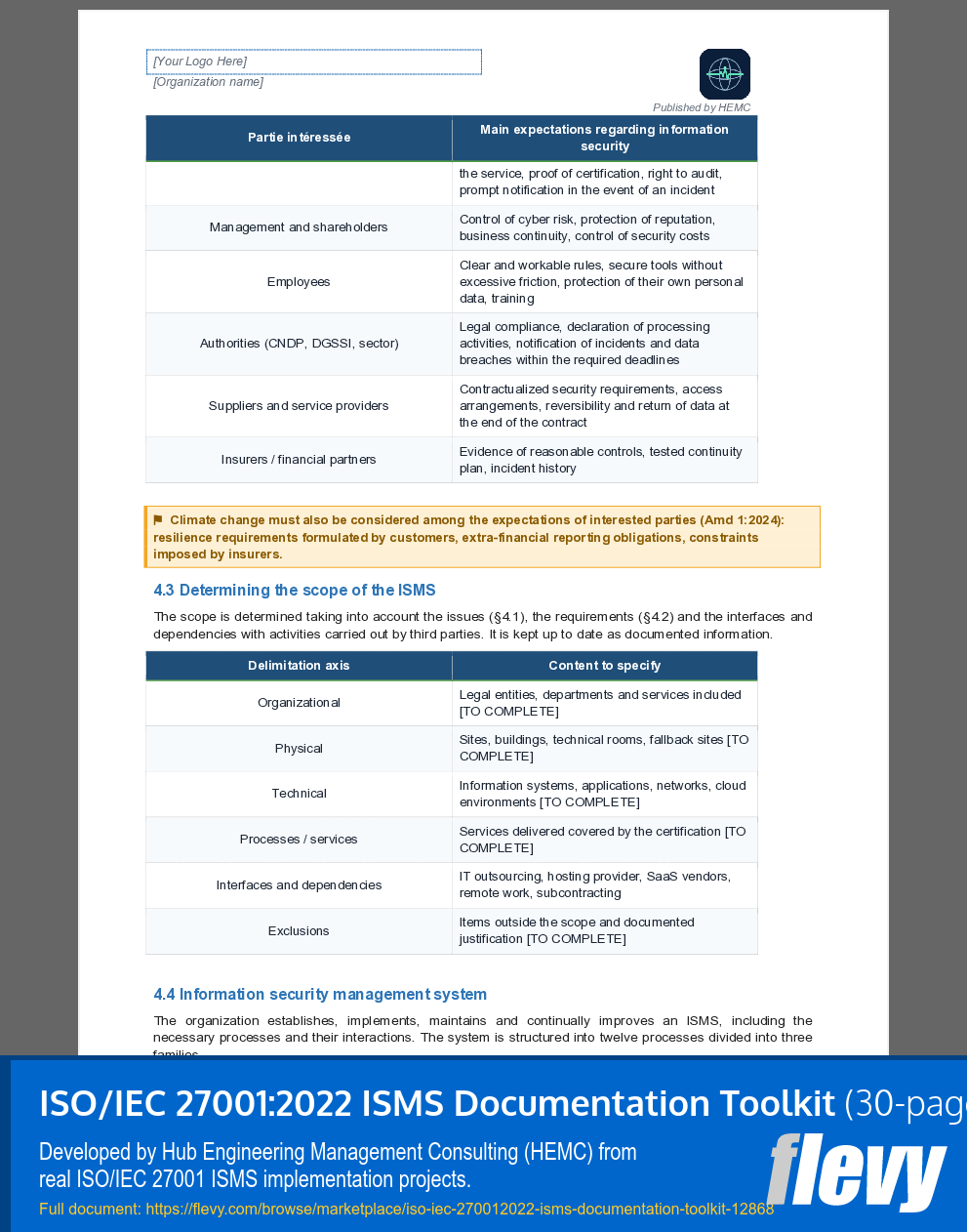 ISO/IEC 27001:2022 ISMS Documentation Toolkit (30-page Word document) Preview Image