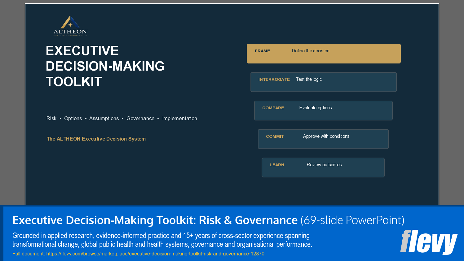 Executive Decision-Making Toolkit: Risk & Governance (69-slide PPT PowerPoint presentation template (PPTX)) Preview Image