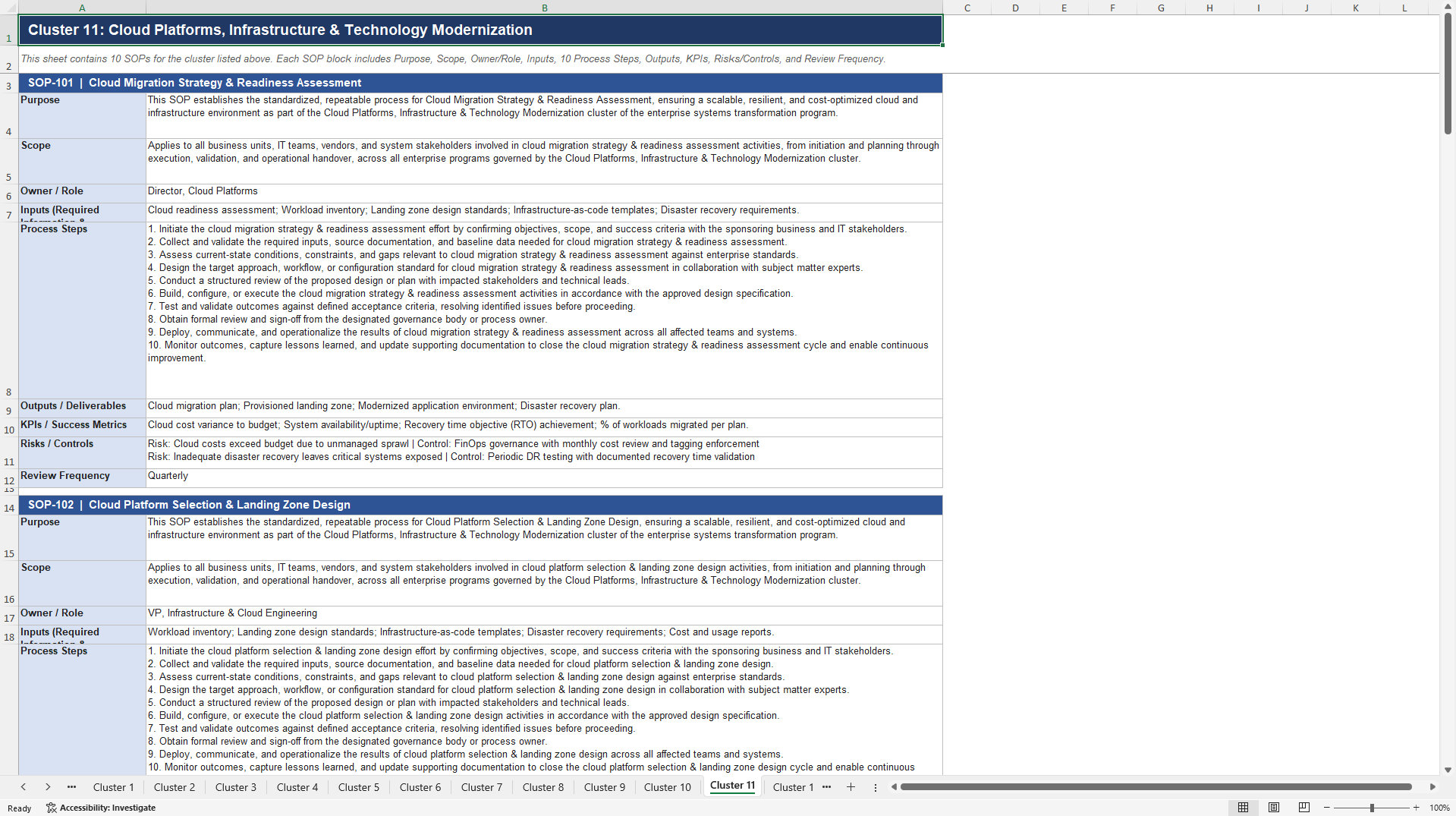 100+ Enterprise Systems Transformation SOPs (Excel template (XLSX)) Preview Image