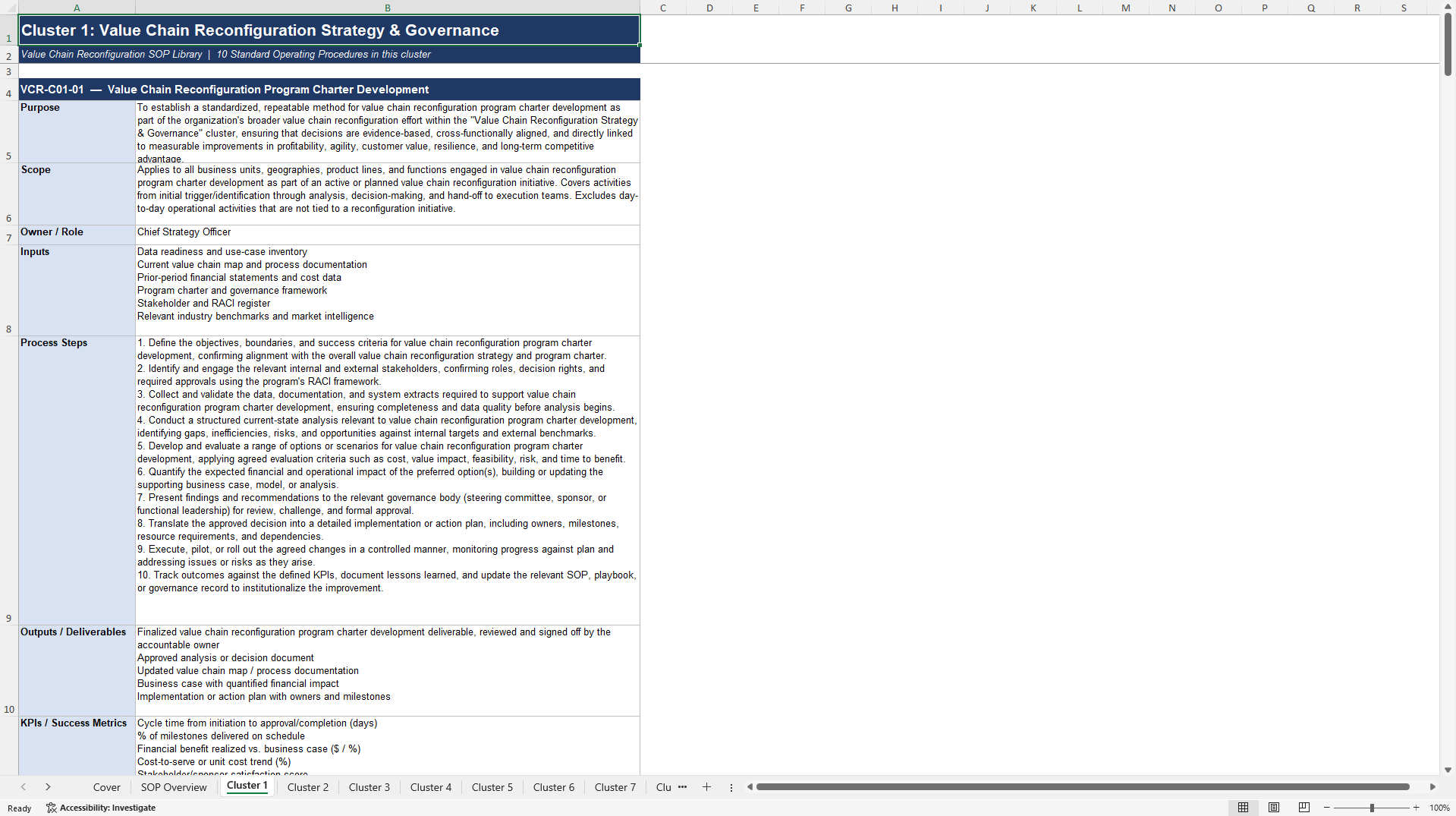 100+ Value Chain Reconfiguration SOPs (Excel template (XLSX)) Preview Image