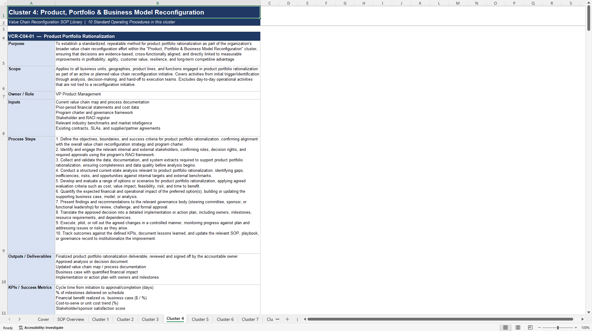 100+ Value Chain Reconfiguration SOPs (Excel template (XLSX)) Preview Image