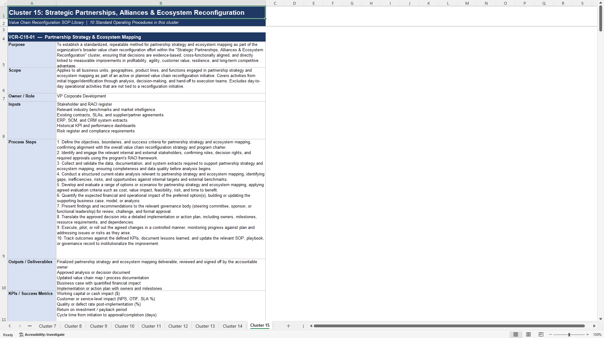 100+ Value Chain Reconfiguration SOPs (Excel template (XLSX)) Preview Image