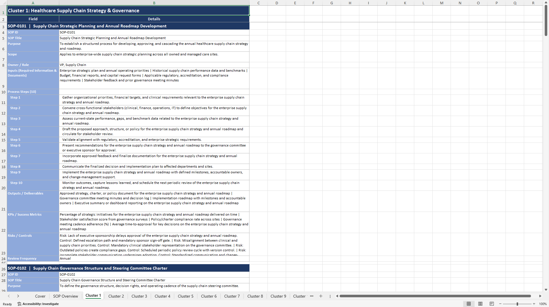 100+ Healthcare Supply Chain Management SOPs (Excel template (XLSX)) Preview Image
