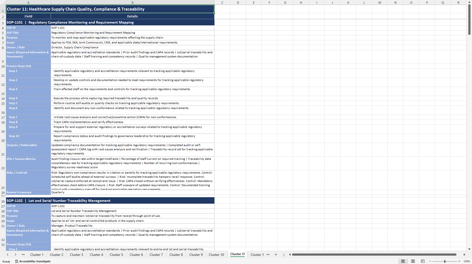 100+ Healthcare Supply Chain Management SOPs (Excel template (XLSX)) Preview Image