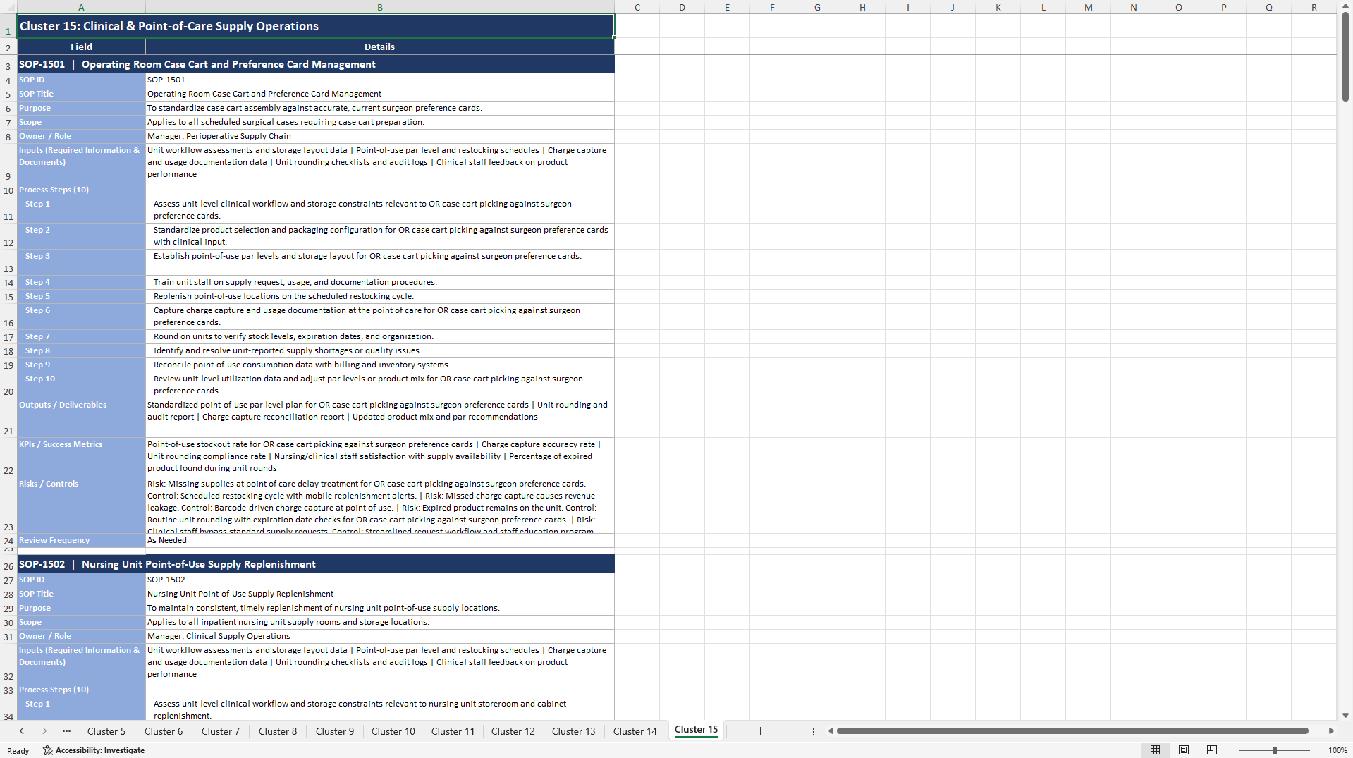 100+ Healthcare Supply Chain Management SOPs (Excel template (XLSX)) Preview Image