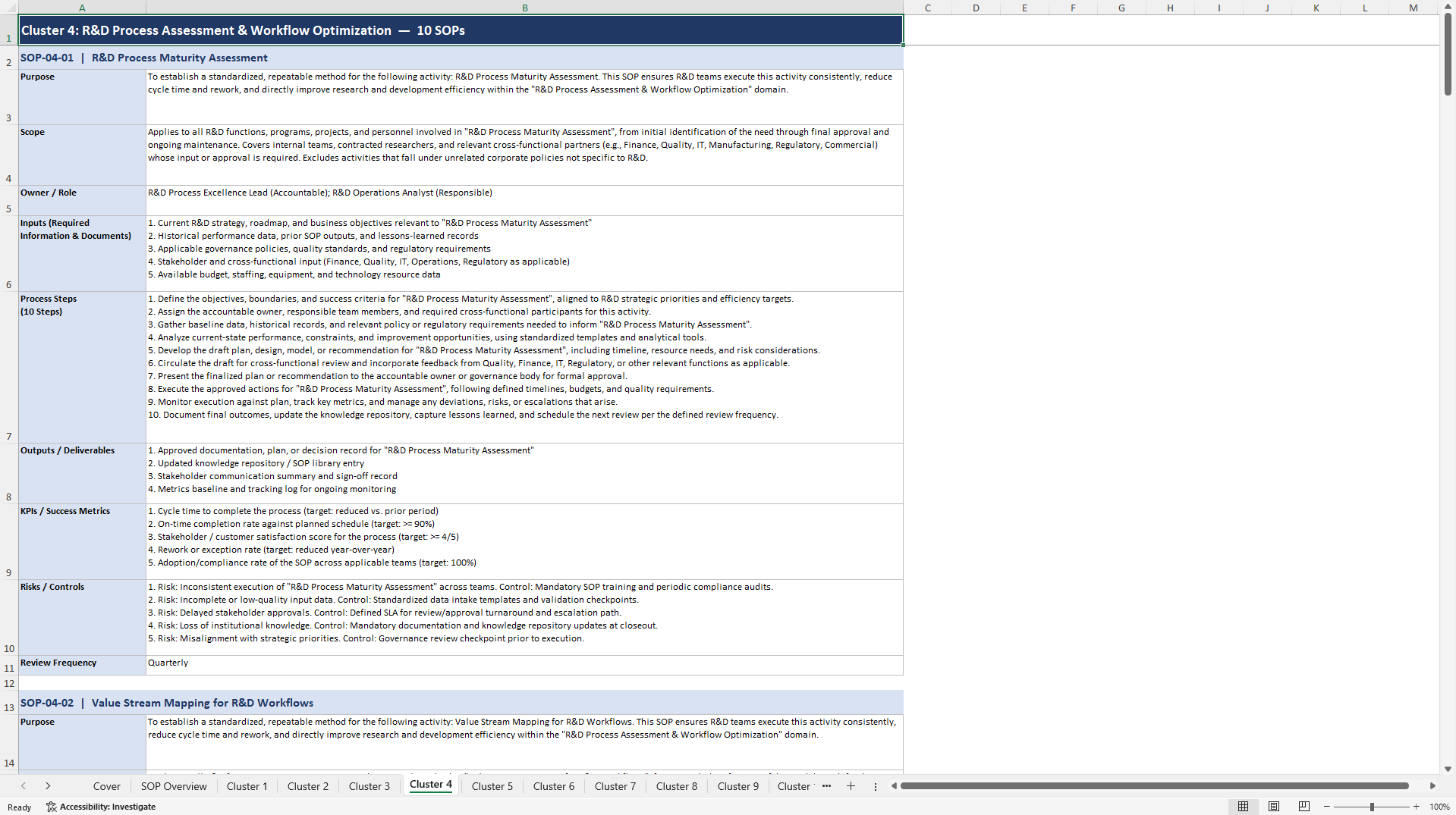 100+ Research & Development Efficiency Enhancement SOPs (Excel template (XLSX)) Preview Image