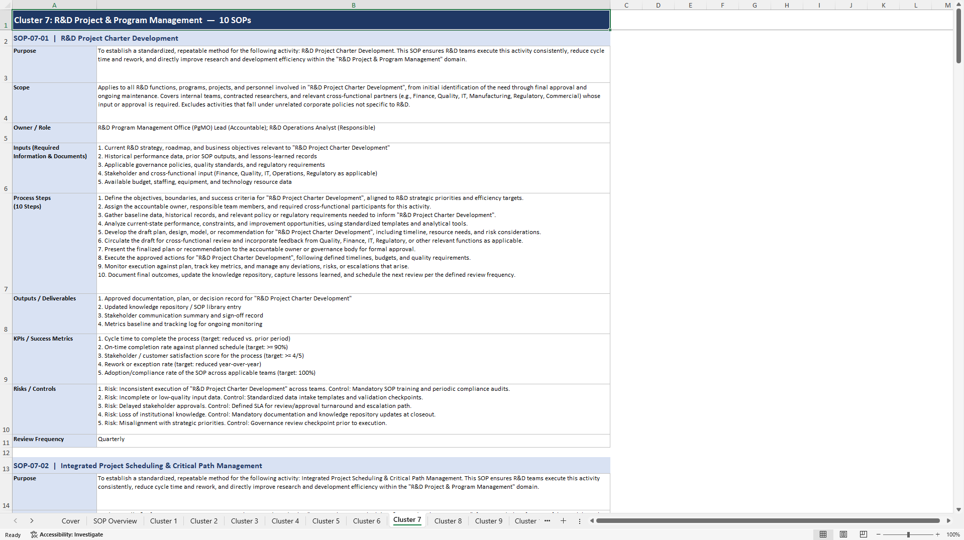 100+ Research & Development Efficiency Enhancement SOPs (Excel template (XLSX)) Preview Image
