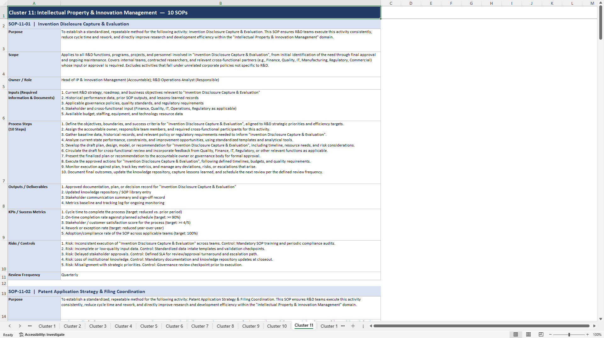 100+ Research & Development Efficiency Enhancement SOPs (Excel template (XLSX)) Preview Image