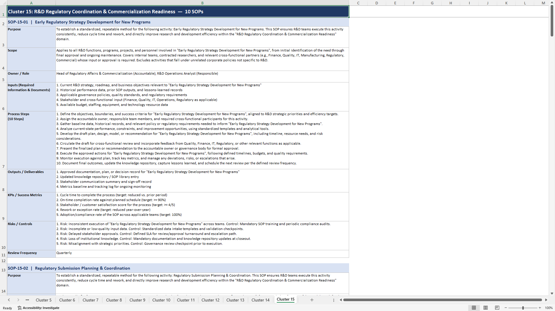 100+ Research & Development Efficiency Enhancement SOPs (Excel template (XLSX)) Preview Image