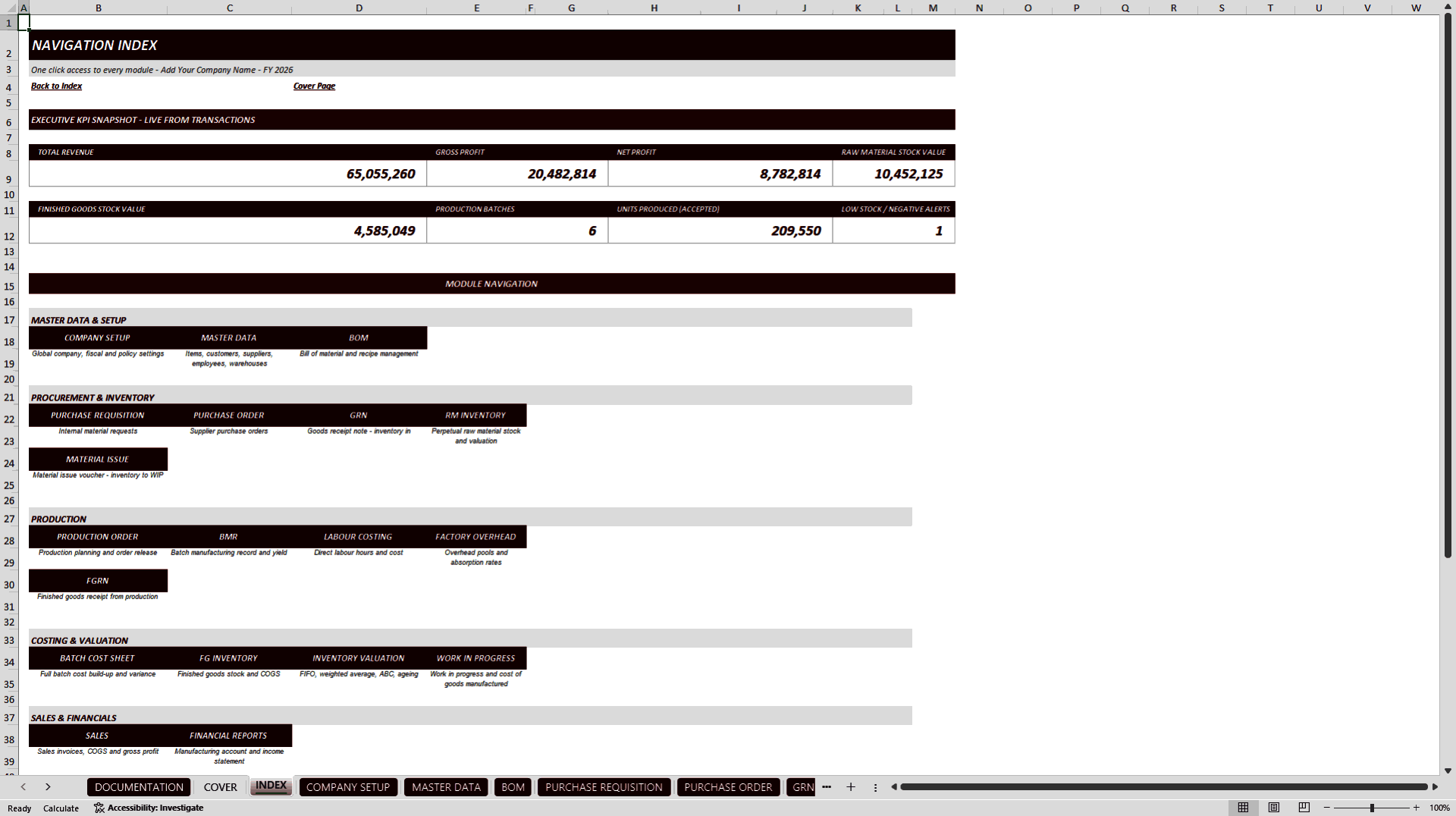 Manufacturing Costing & Inventory Management System (Excel template (XLSX)) Preview Image