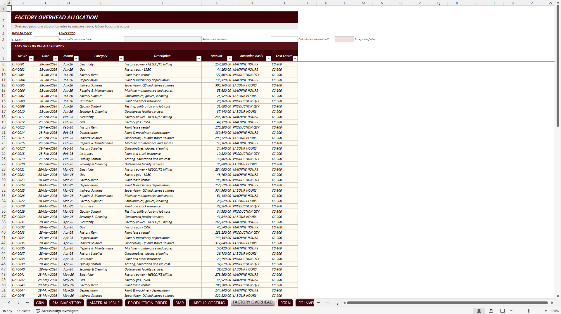 Manufacturing Costing & Inventory Management System (Excel template (XLSX)) Preview Image