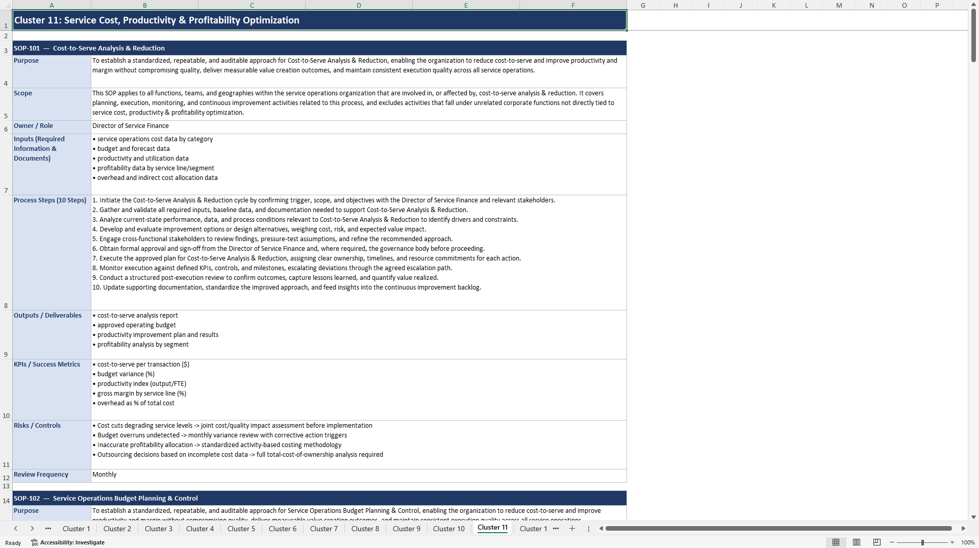 100+ Service Operations Value Creation SOPs (Excel template (XLSX)) Preview Image