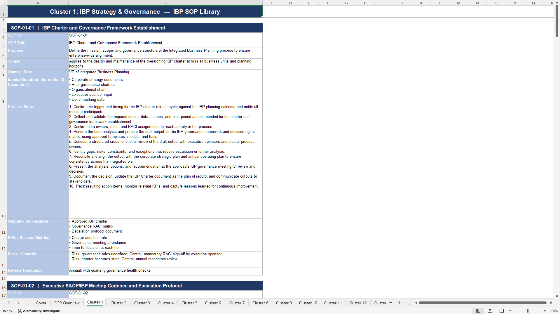 100+ Integrated Business Planning (IBP) SOPs (Excel template (XLSX)) Preview Image