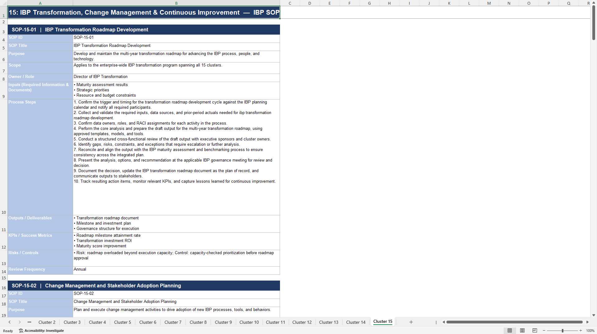 100+ Integrated Business Planning (IBP) SOPs (Excel template (XLSX)) Preview Image
