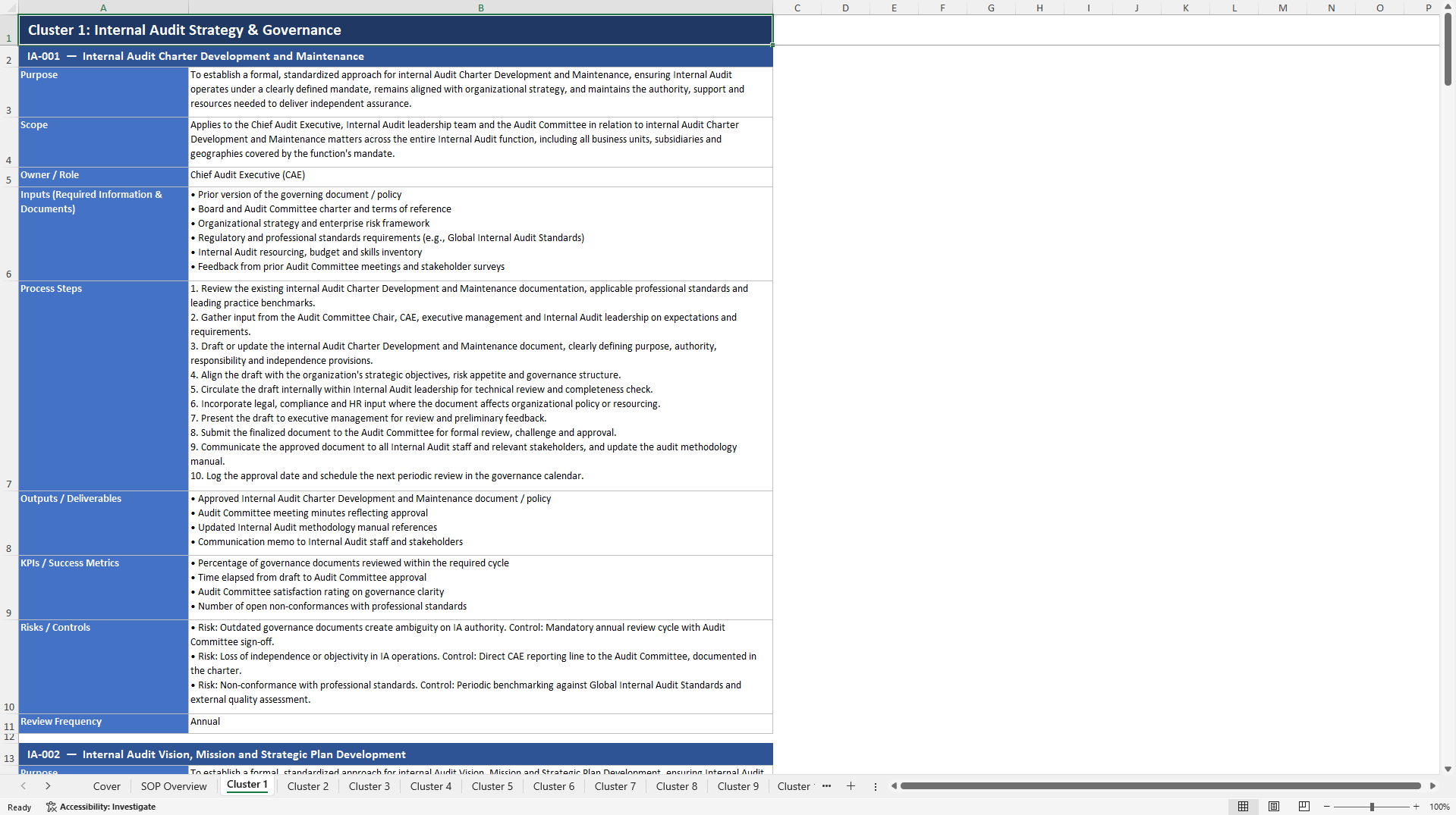 100+ Internal Audit SOPs (Excel template (XLSX)) Preview Image