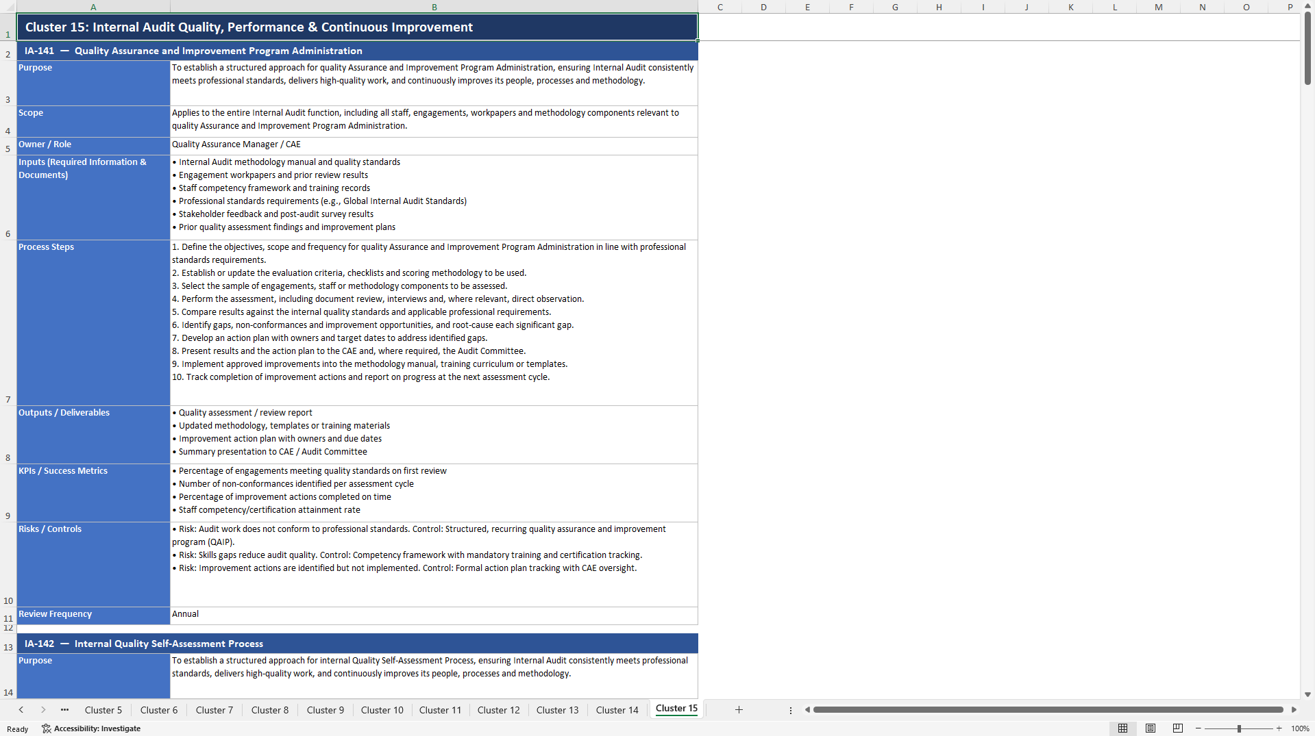 100+ Internal Audit SOPs (Excel template (XLSX)) Preview Image