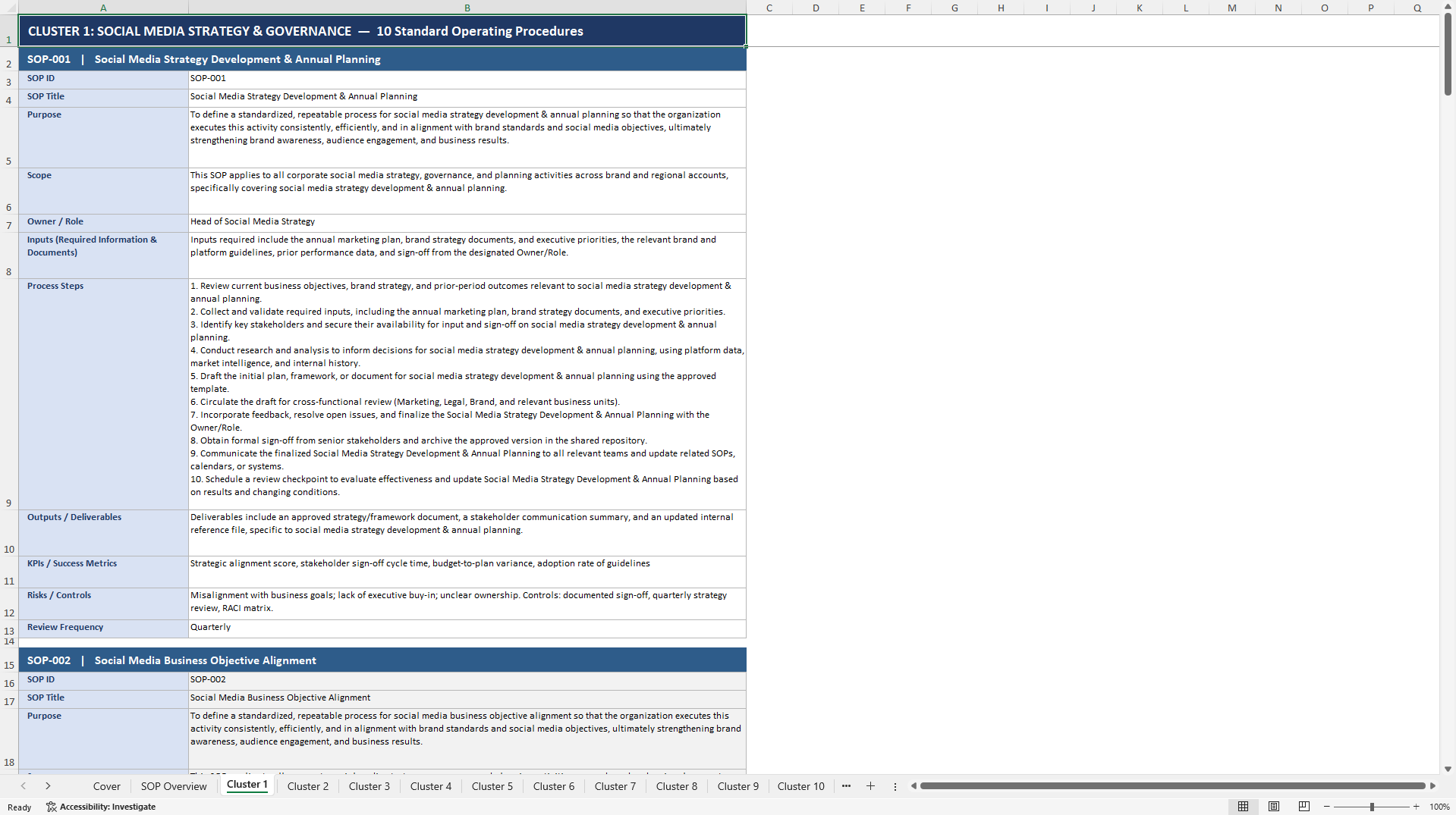 100+ Social Media Marketing SOPs (Excel template (XLSX)) Preview Image