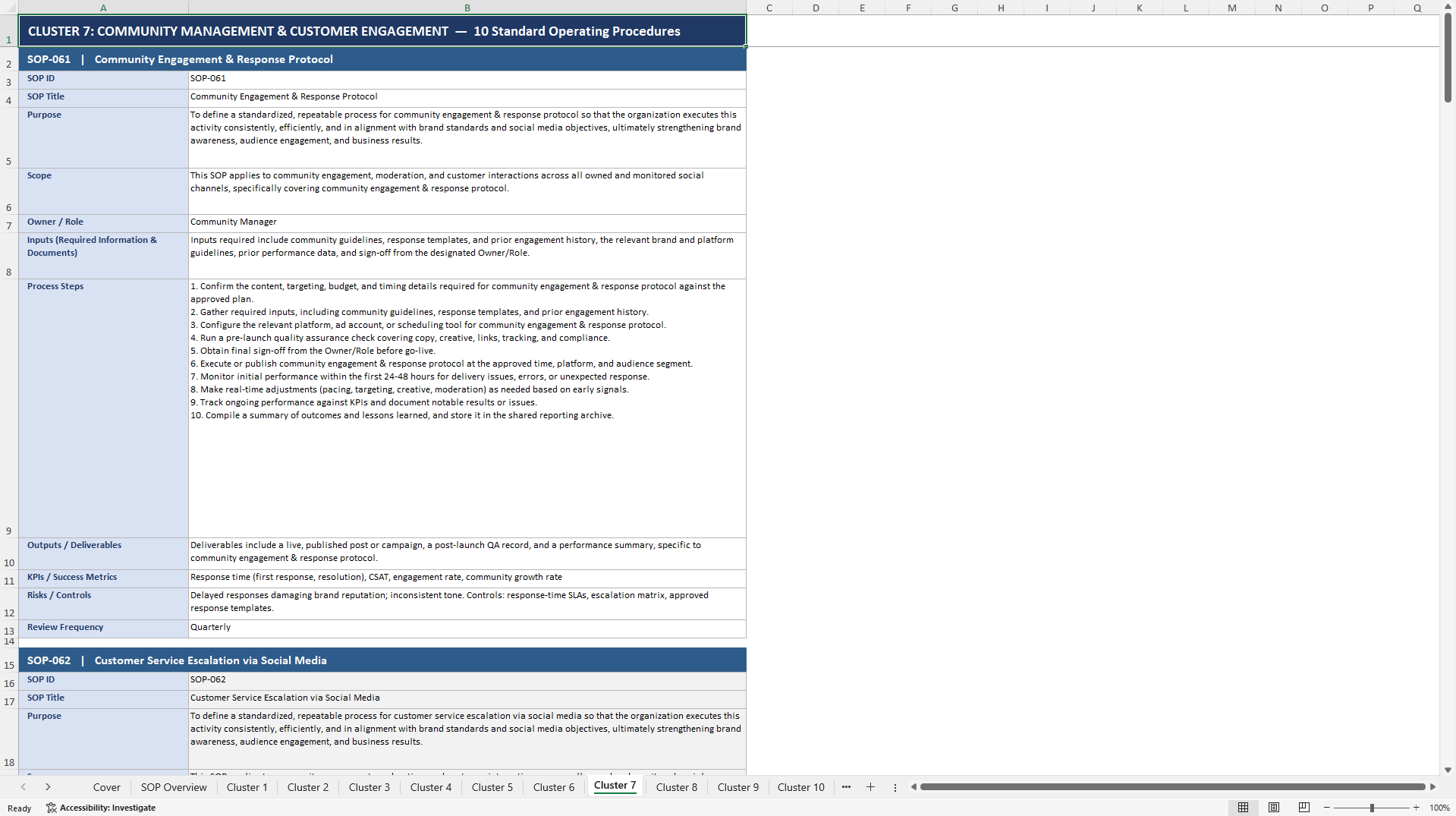 100+ Social Media Marketing SOPs (Excel template (XLSX)) Preview Image