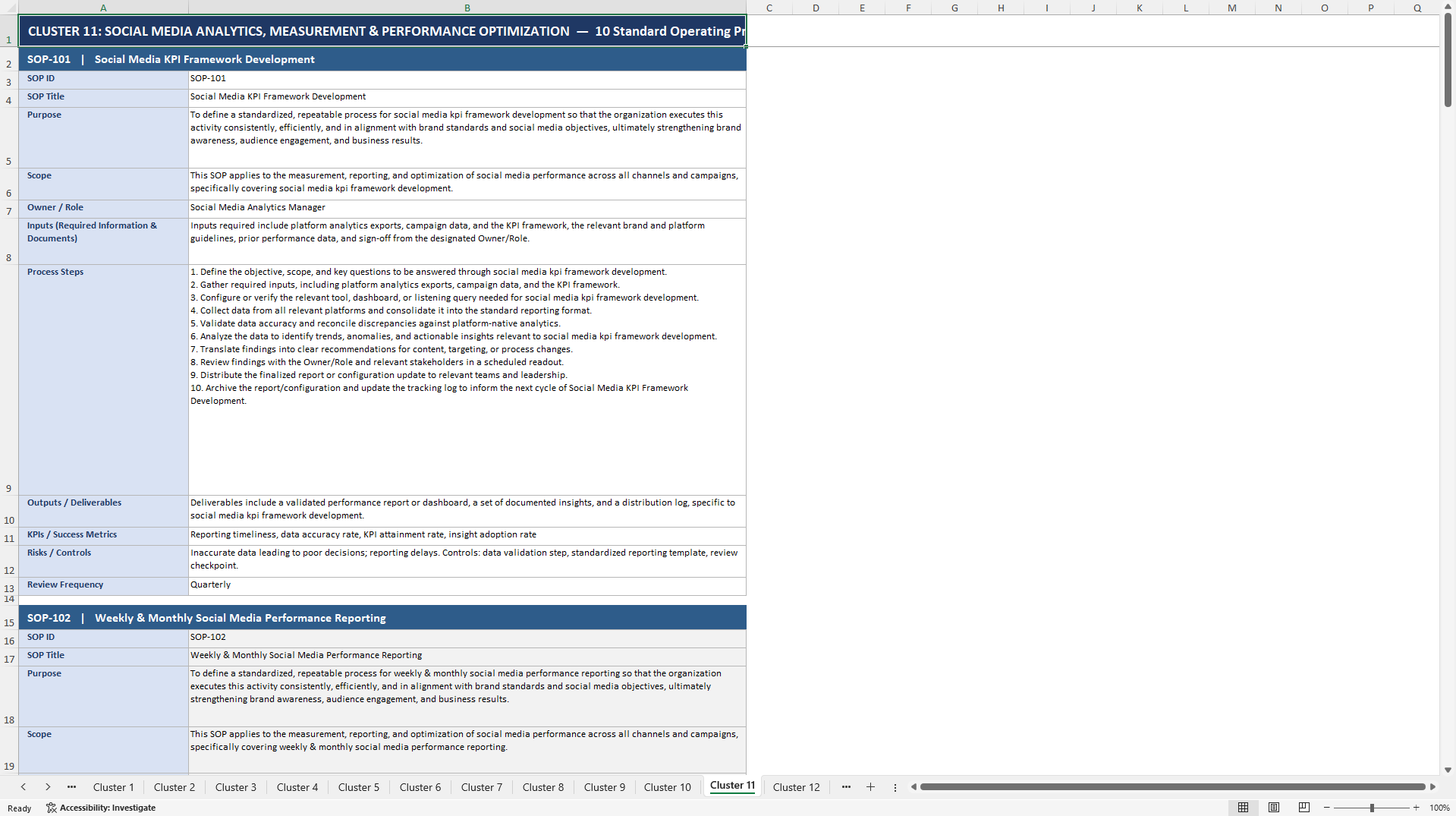 100+ Social Media Marketing SOPs (Excel template (XLSX)) Preview Image