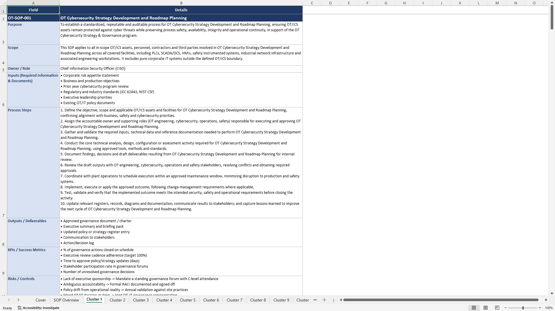 100+ Operational Technology Cyber Security SOPs (Excel template (XLSX)) Preview Image