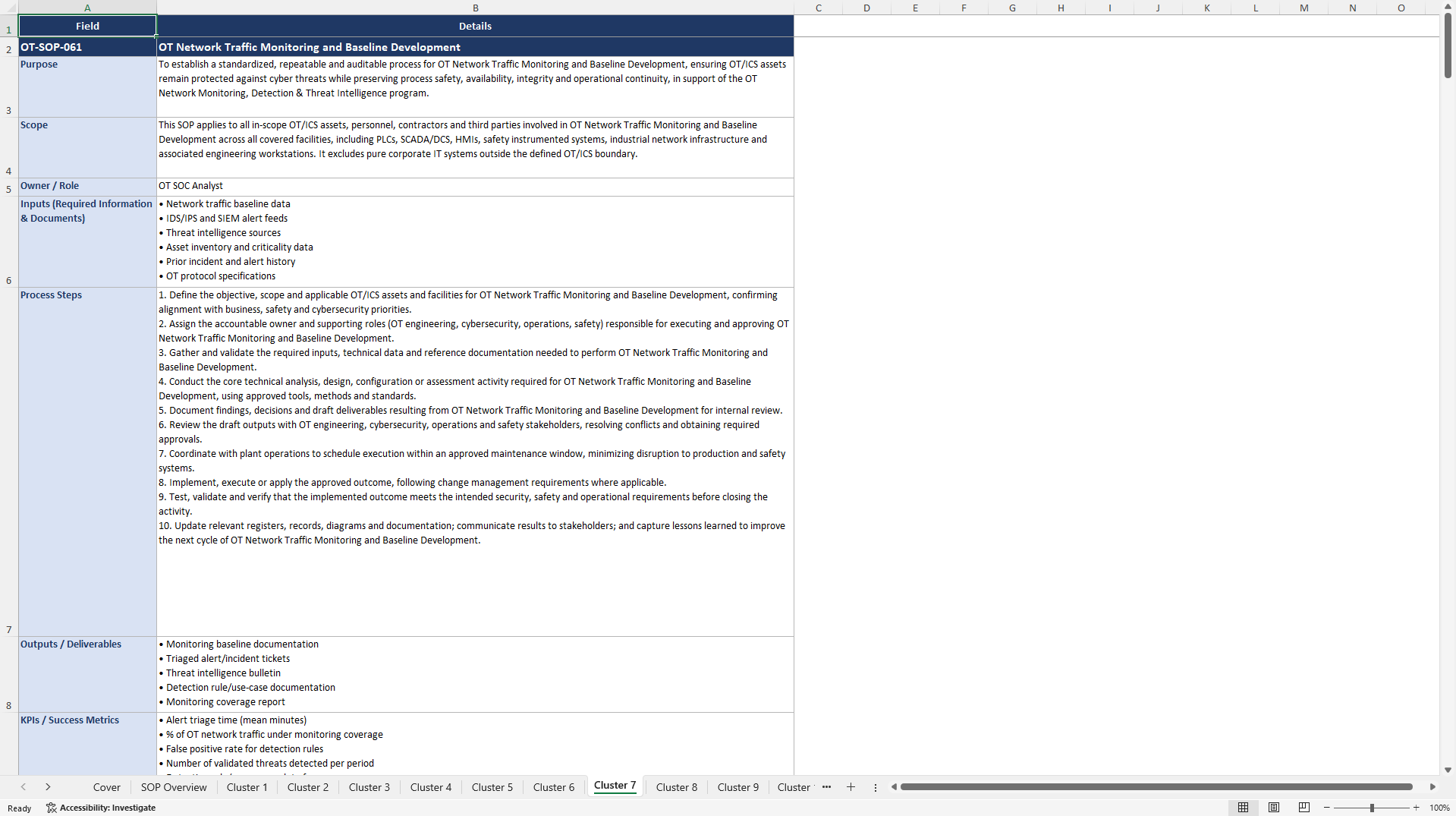 100+ Operational Technology Cyber Security SOPs (Excel template (XLSX)) Preview Image