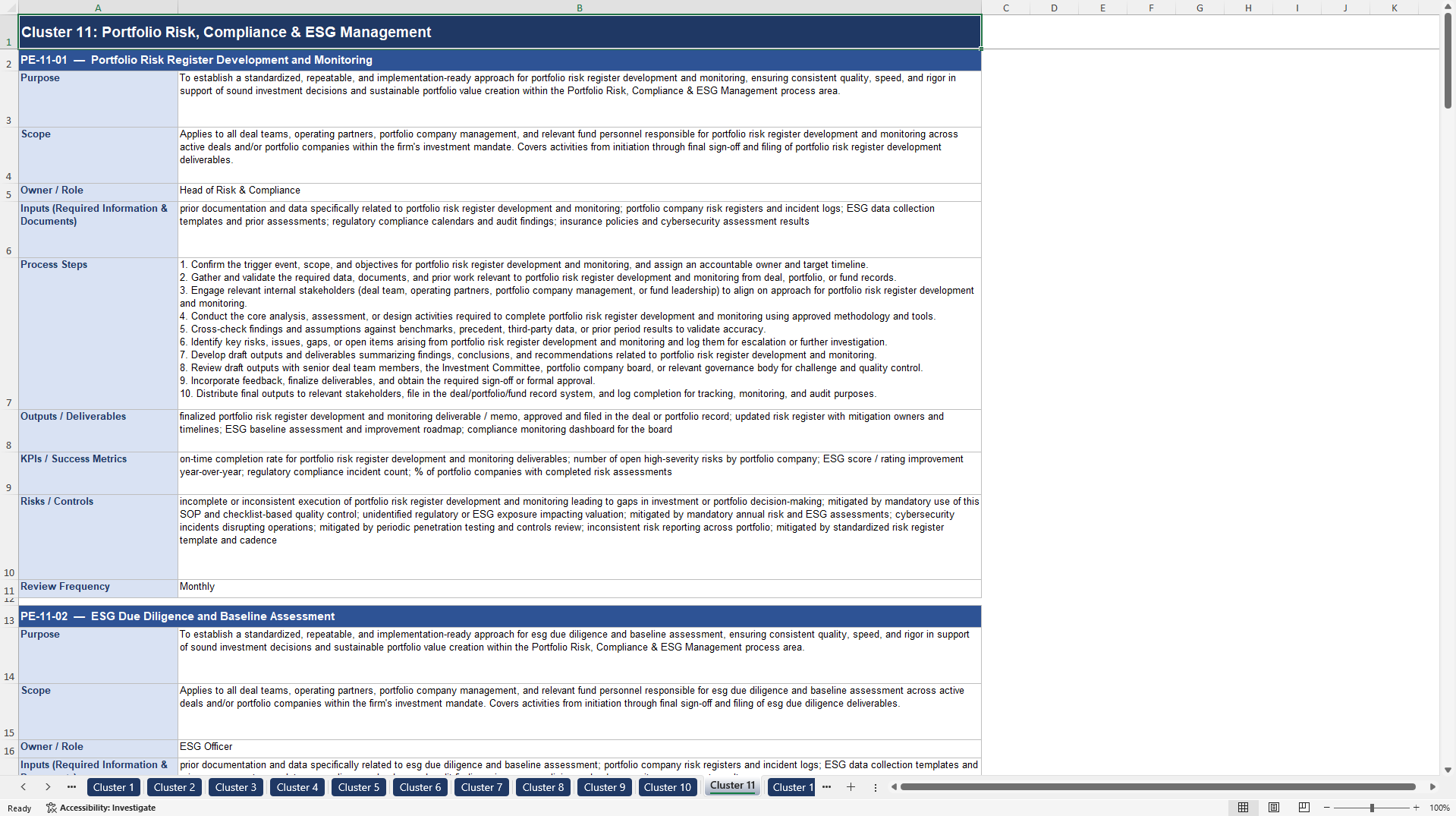 100+ Private Equity (PE) Advisor SOPs (Excel template (XLSX)) Preview Image