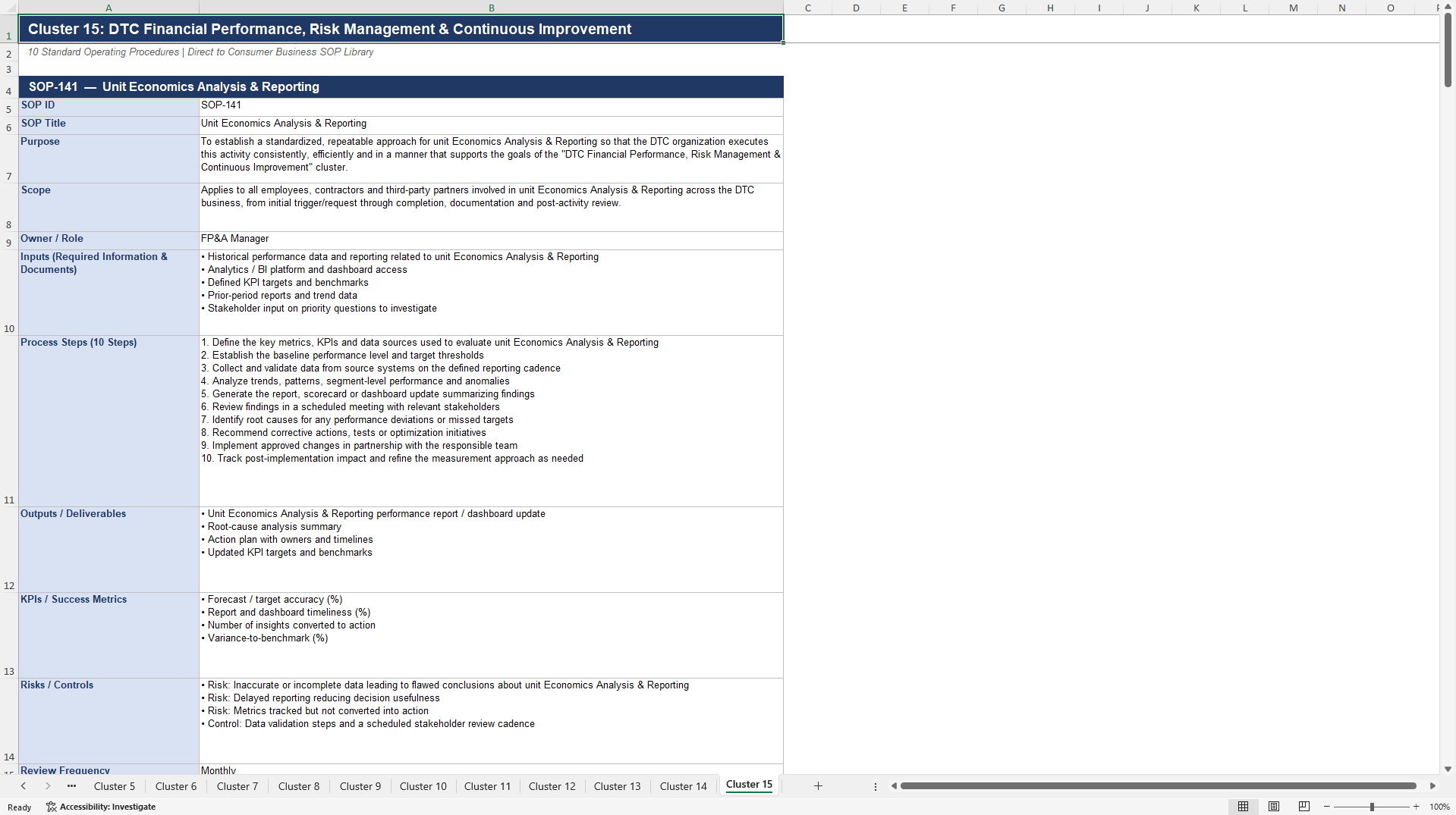 100+ Direct to Consumer (D2C) Business SOPs (Excel template (XLSX)) Preview Image