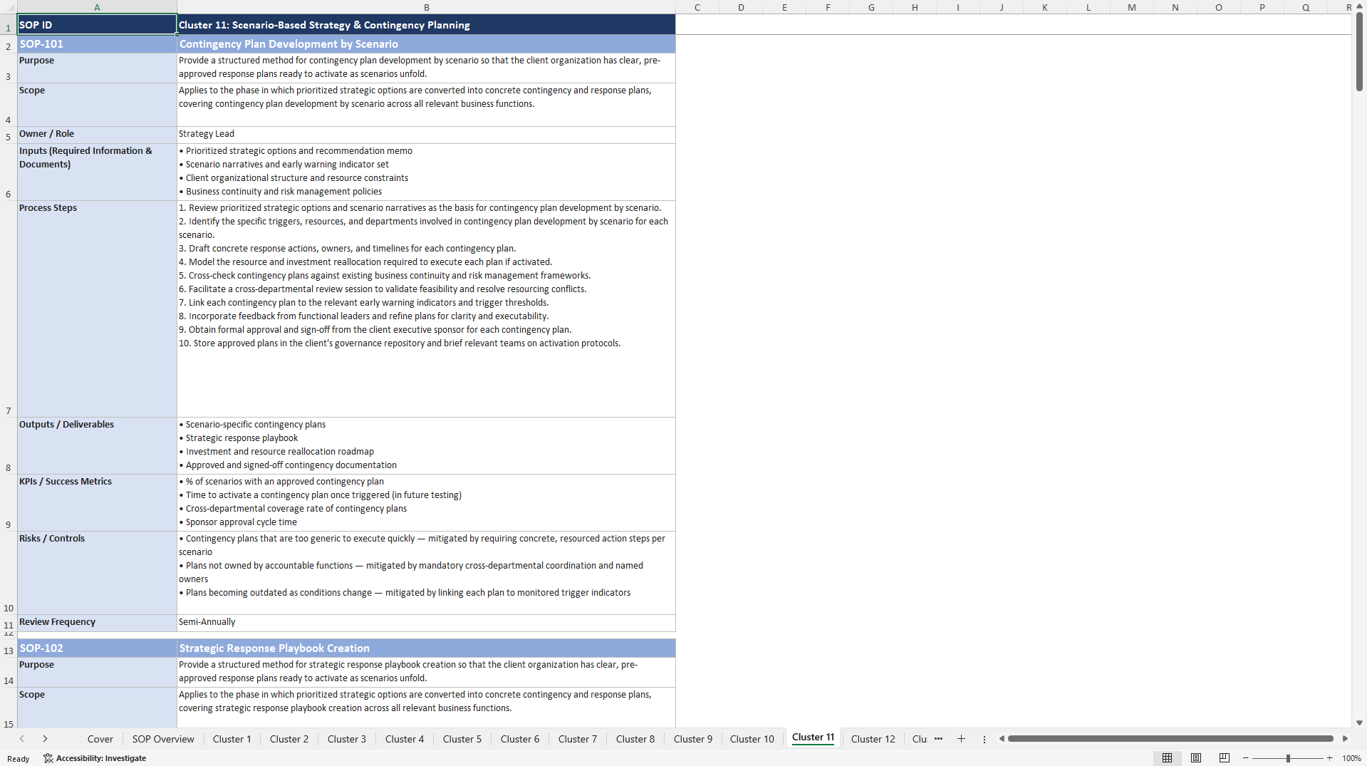 100+ Scenario Planning for Consultants SOPs (Excel template (XLSX)) Preview Image