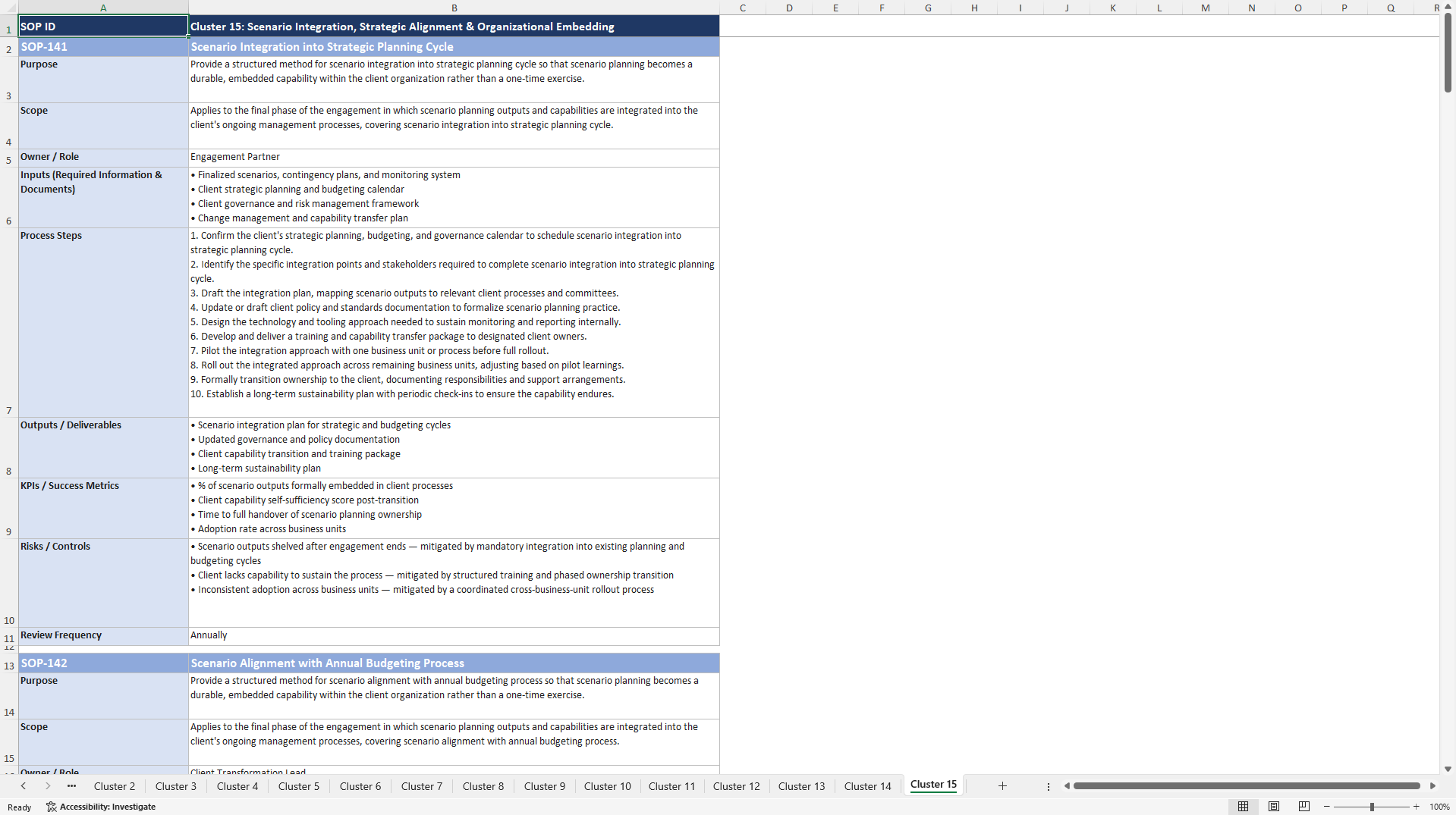 100+ Scenario Planning for Consultants SOPs (Excel template (XLSX)) Preview Image