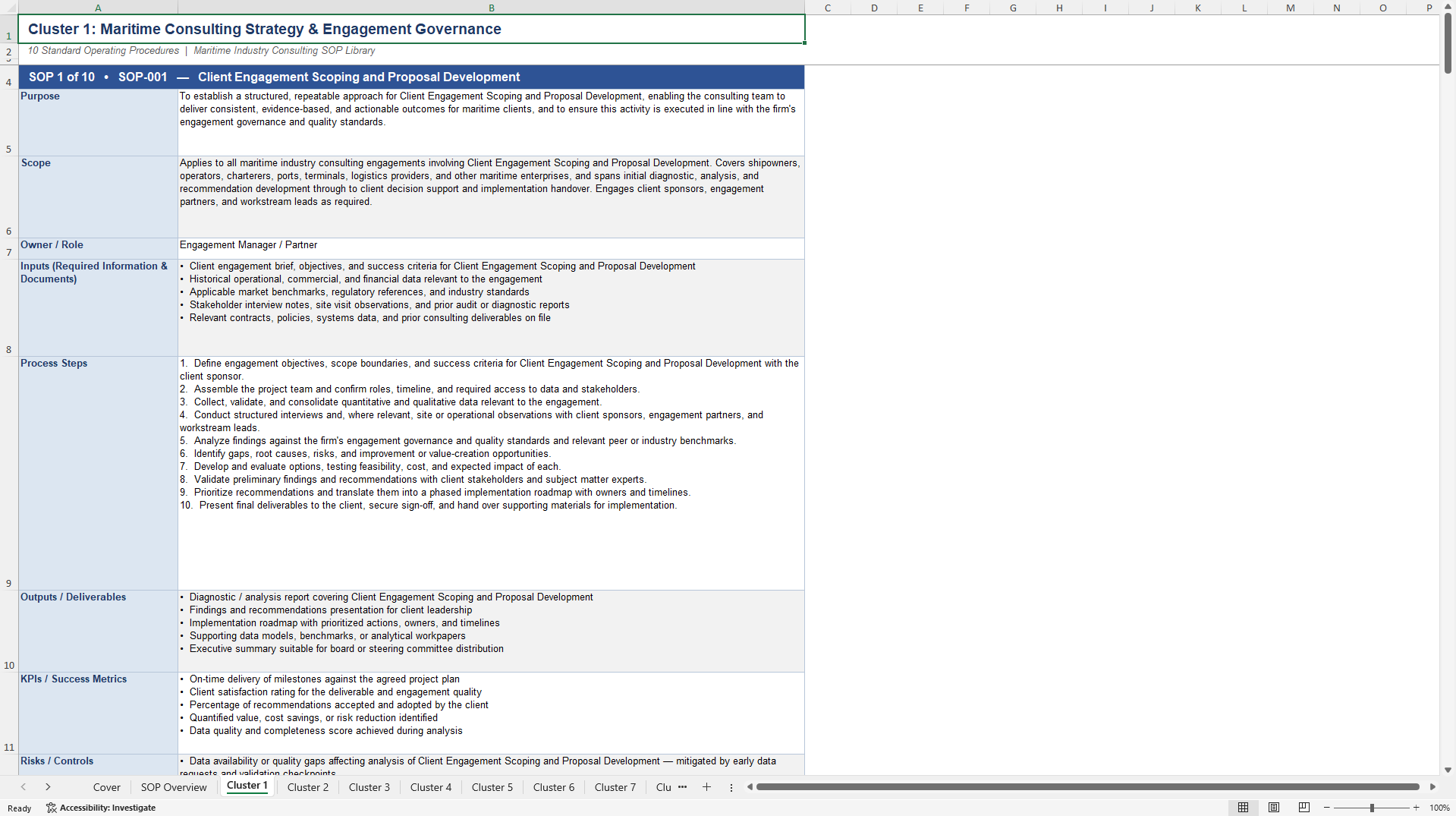 100+ Maritime Industry Consulting SOPs (Excel template (XLSX)) Preview Image