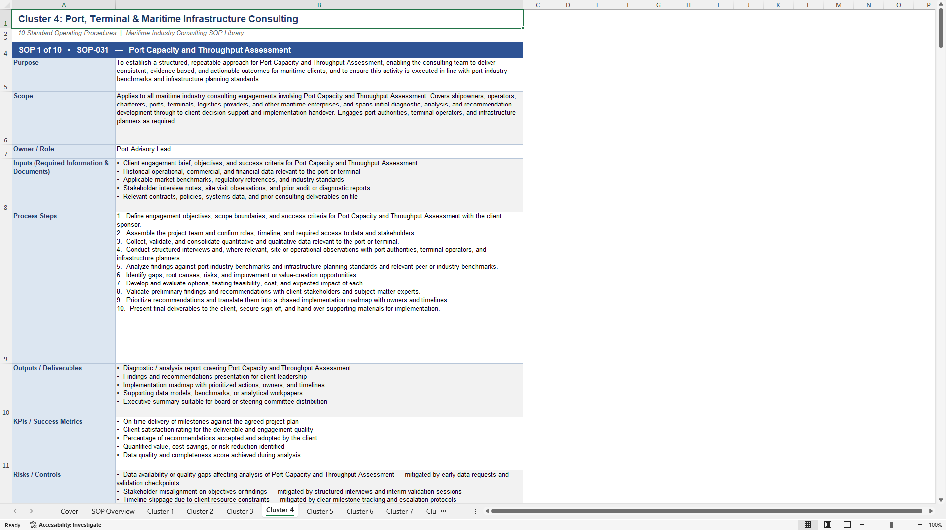 100+ Maritime Industry Consulting SOPs (Excel template (XLSX)) Preview Image