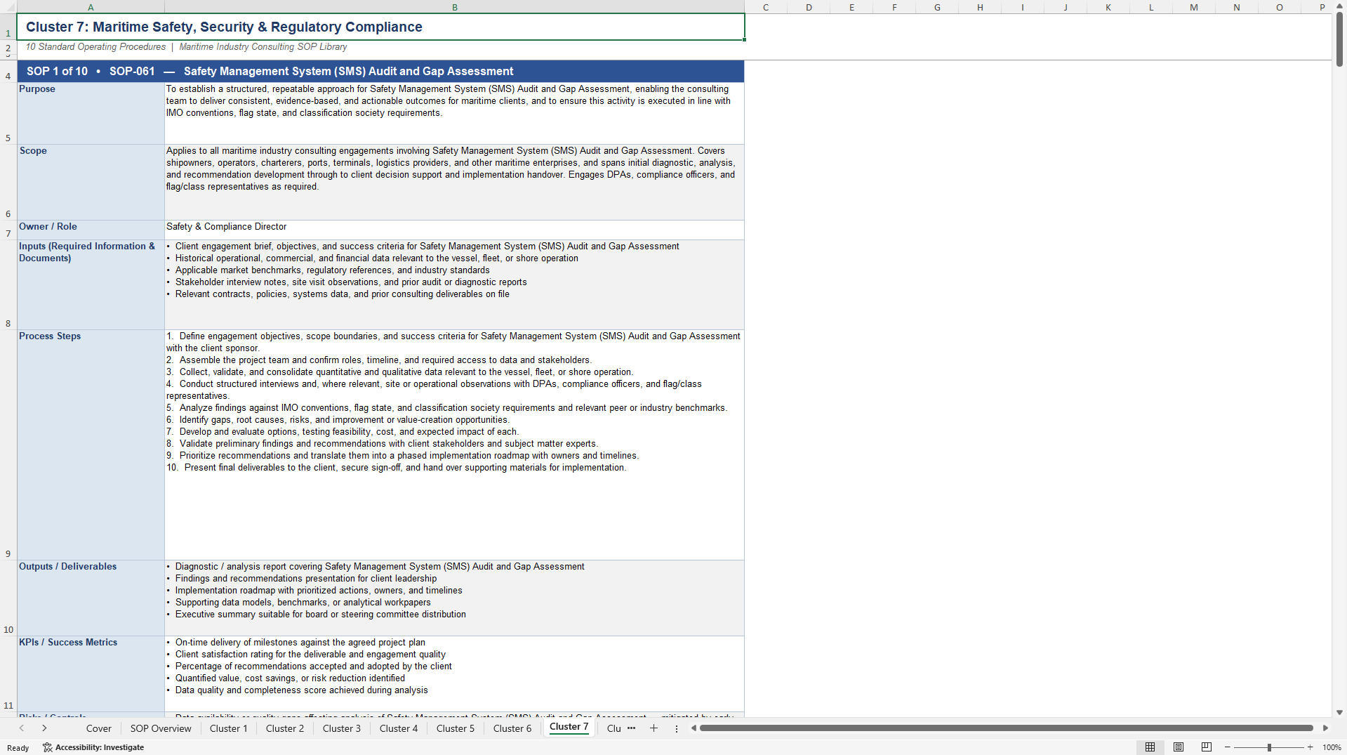 100+ Maritime Industry Consulting SOPs (Excel template (XLSX)) Preview Image