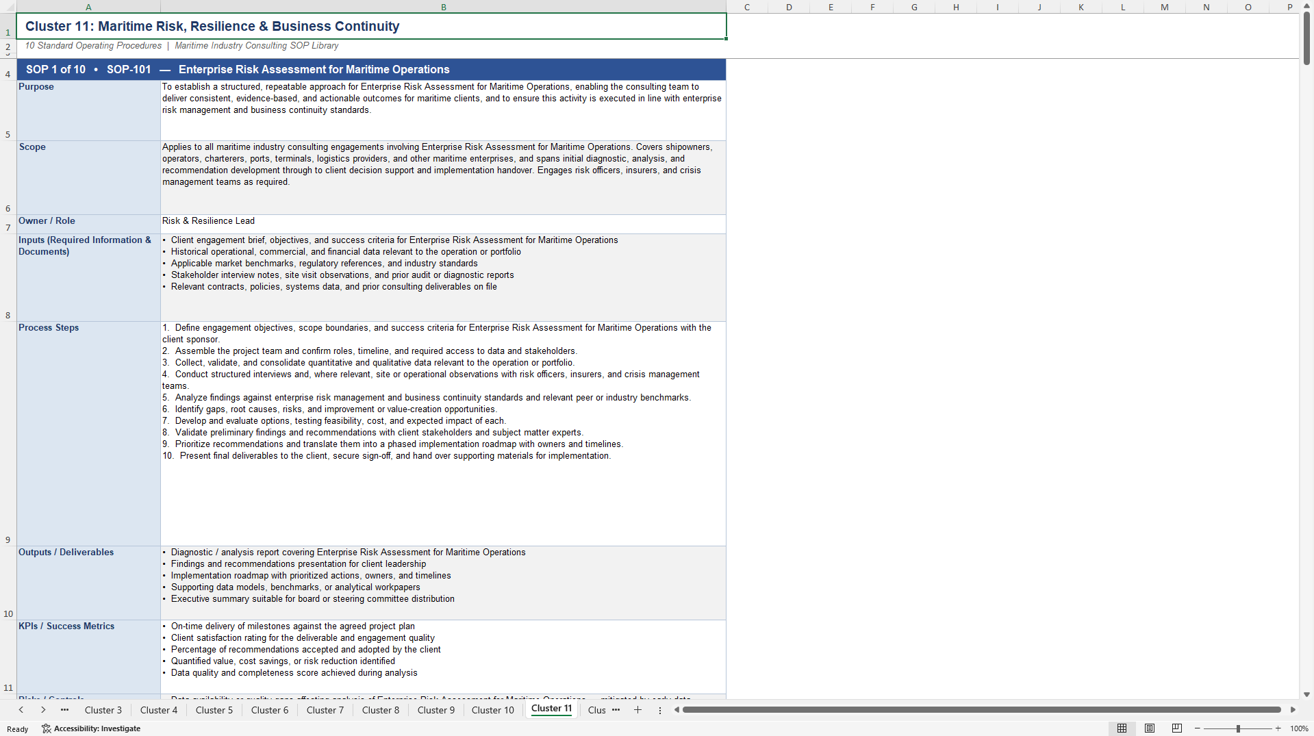 100+ Maritime Industry Consulting SOPs (Excel template (XLSX)) Preview Image